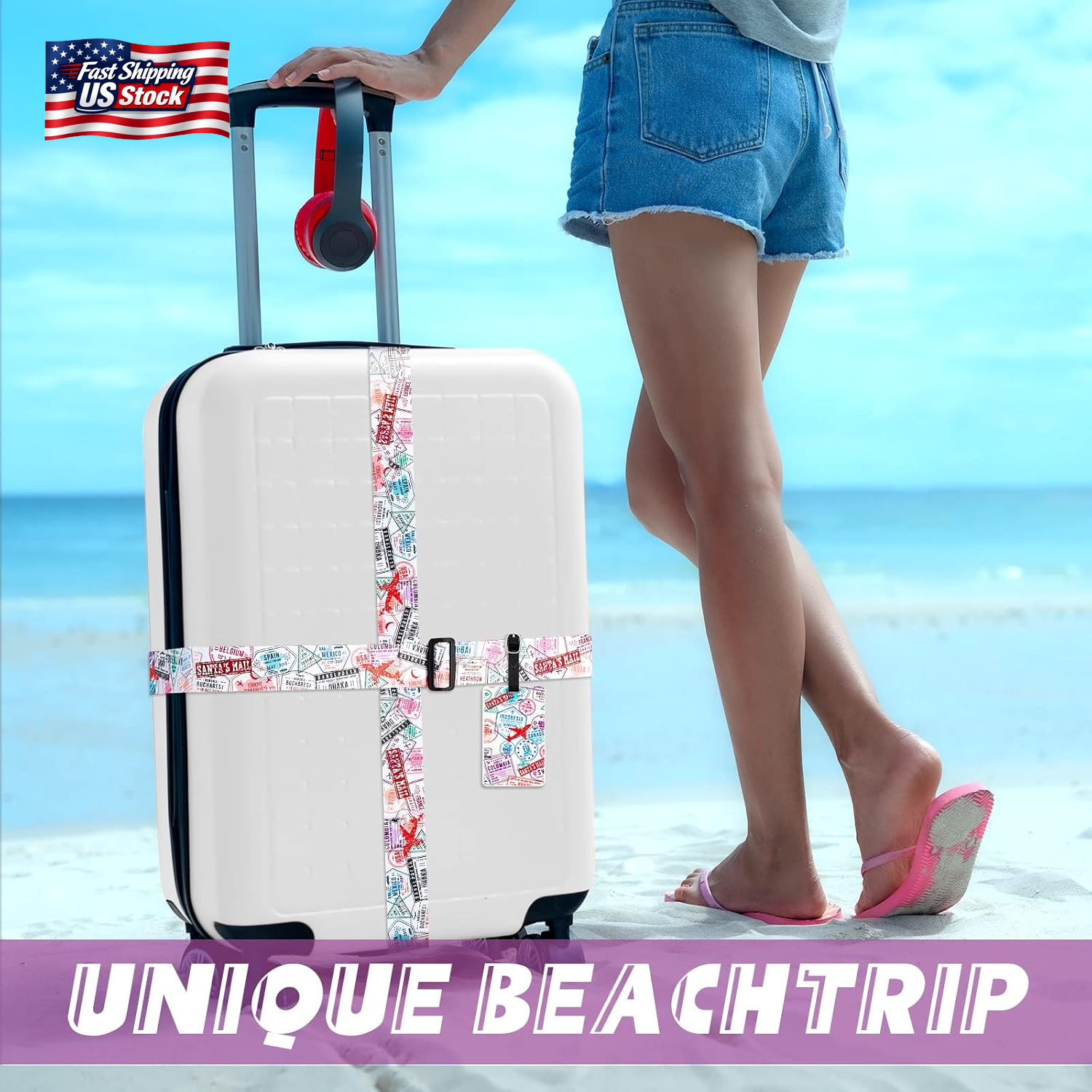 4 Pack Luggage Straps Set Adjustable Suitcase Belts with Quick Release Buckle Lu