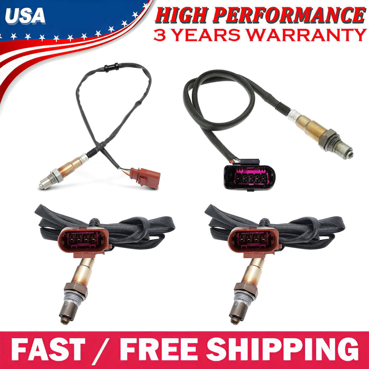 4x Up+Down Oxygen Sensor for Audi S7 4.0L V8 Turbocharged 2013 2014 -2018