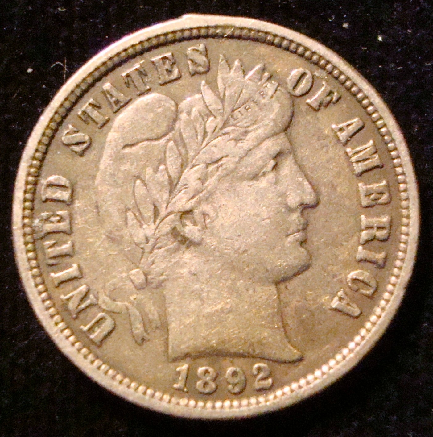 1892 Barber dime Love Token
