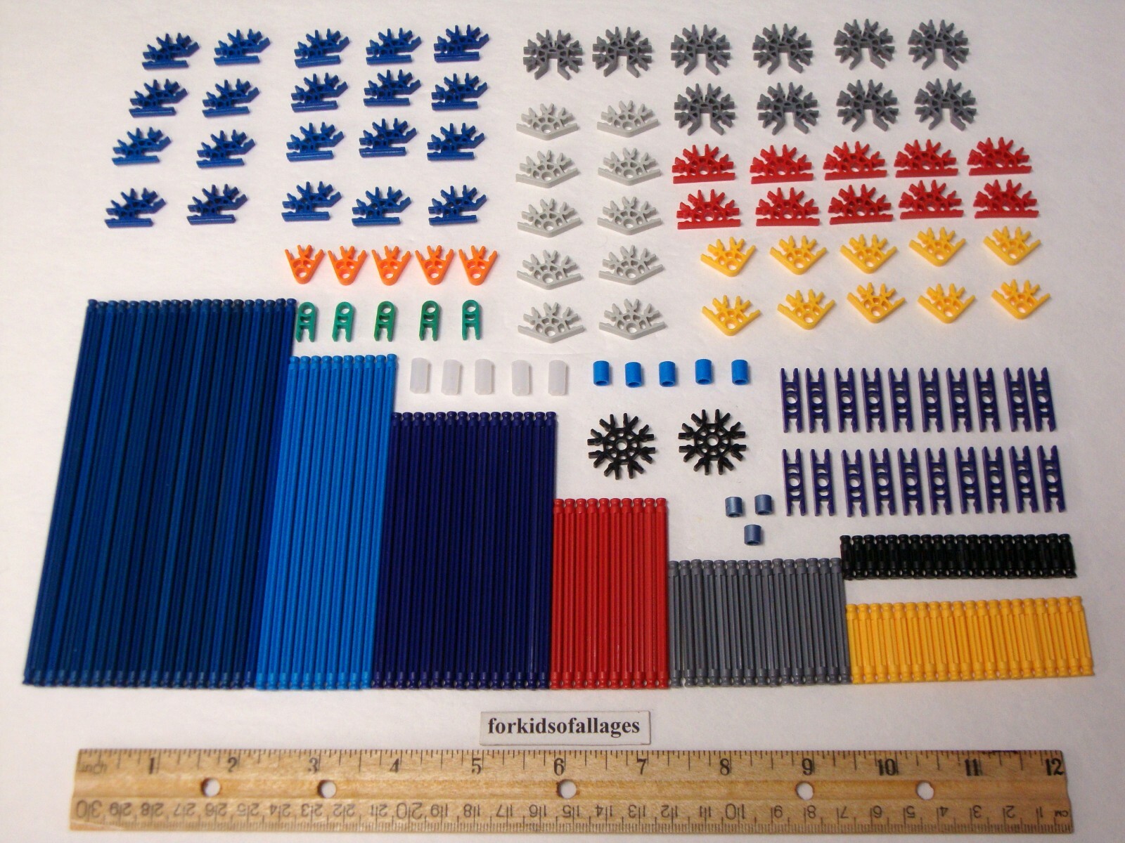 215 MICRO KNEX Parts/Pieces Lot Mini Rods Connectors Red Black Blue Gray Orange+