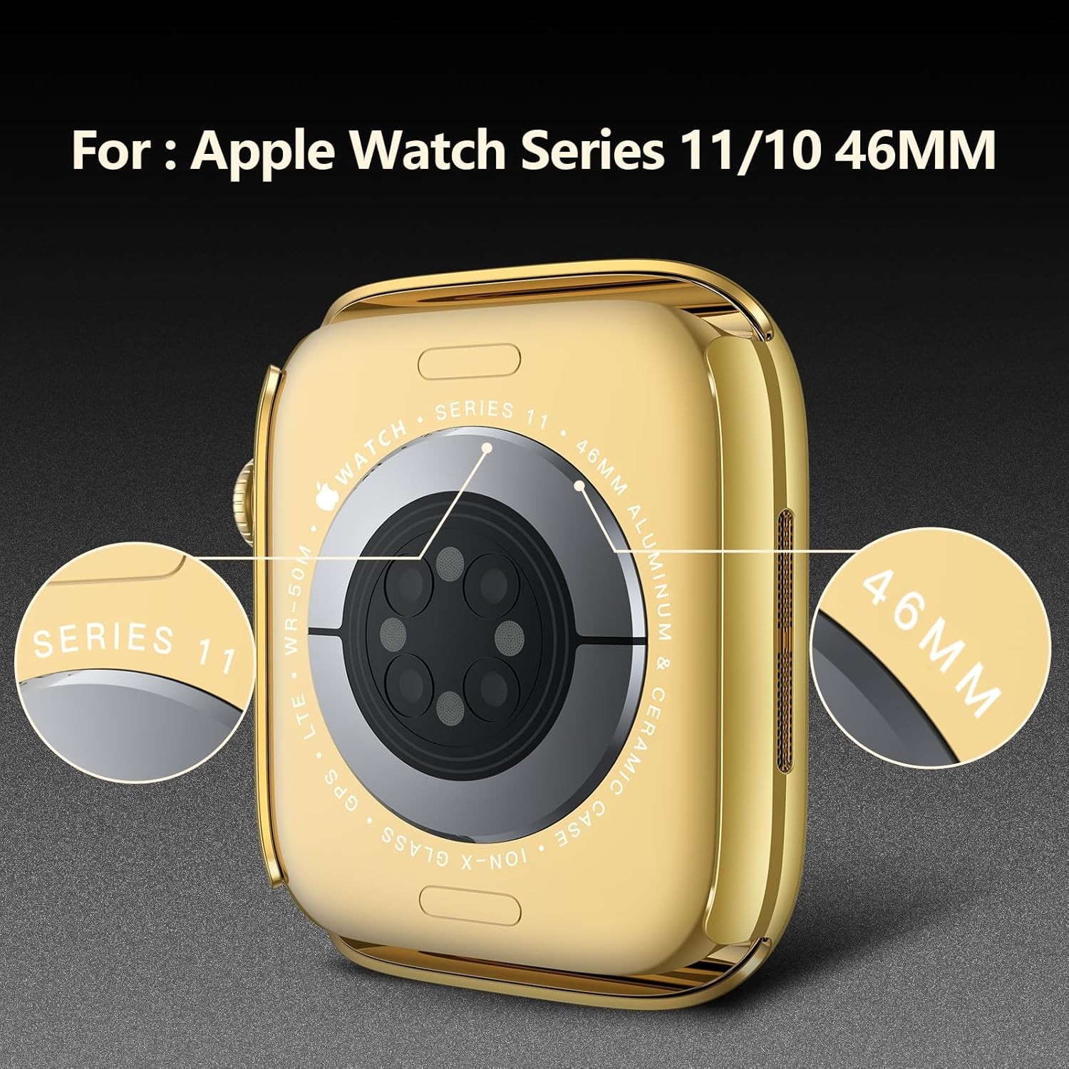2-Pack Gold Case with Tempered Glass Screen Protector for Apple Watch 46mm