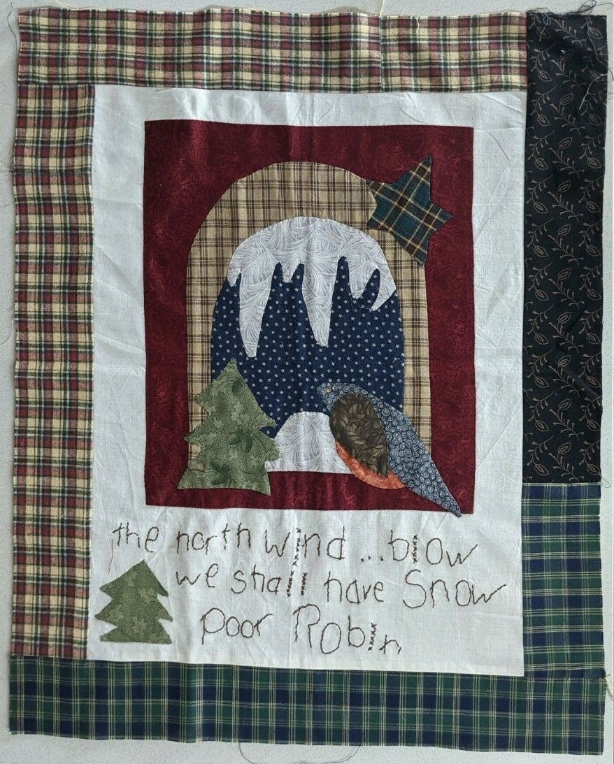 Handcrafted quilt panel - The north wind (doth) blow, poor Robin - Pam Kay