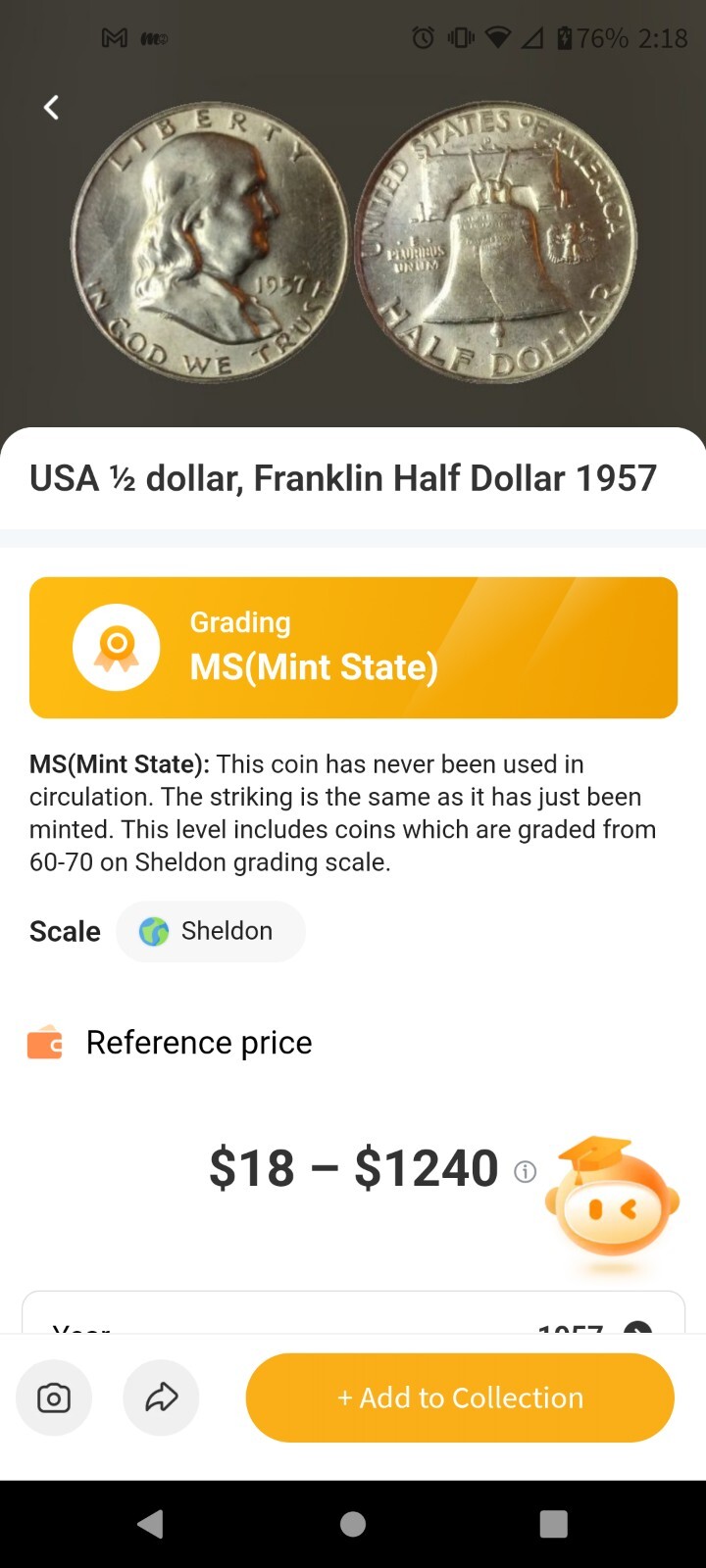 1957-D 90% SILVER 50¢ Franklin Half Dollar FBL - NICE!