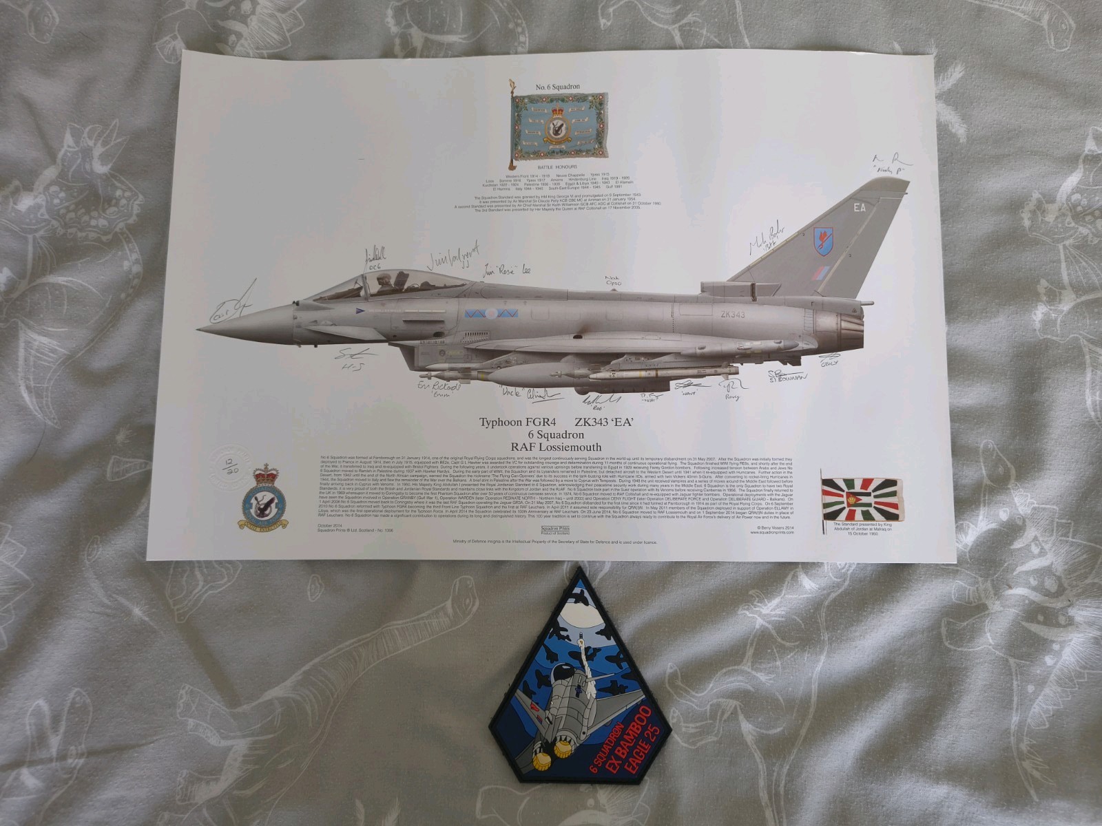 RAF Signed Squadron Print - RAF Typhoon 6 Sqn  & patch