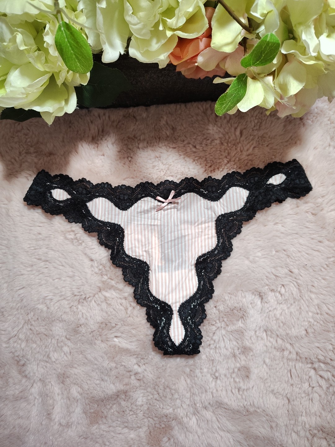 Vintage Victorias Secret Pink Iconic Striped Thong OS Production 2012
