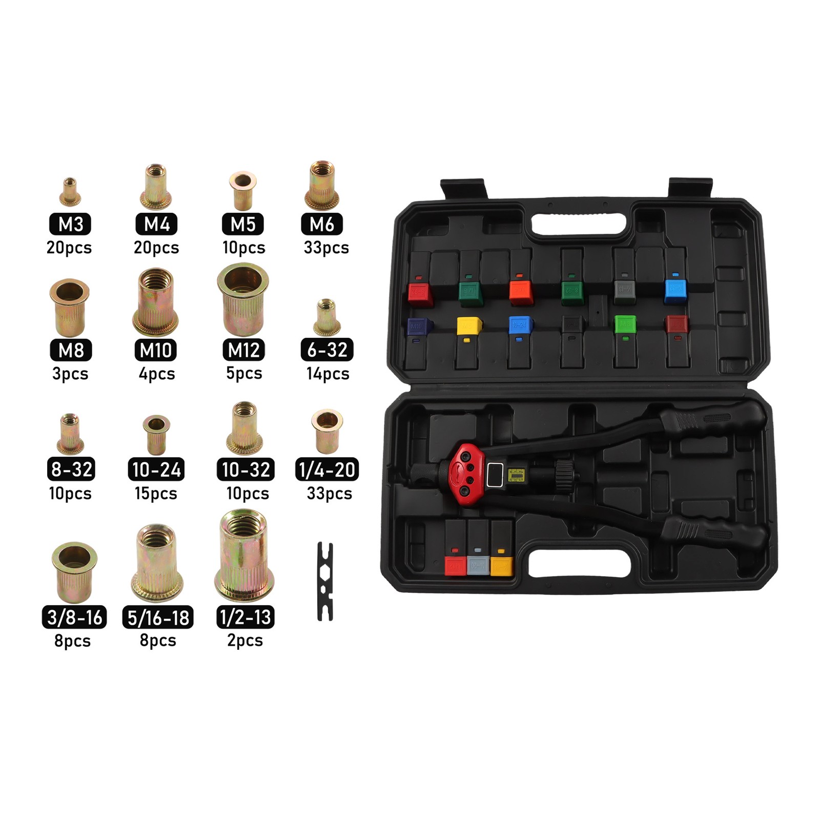 16" Rivnut Tool Kit with 15 Metric and SAE Mandrels,200PCS for DIY