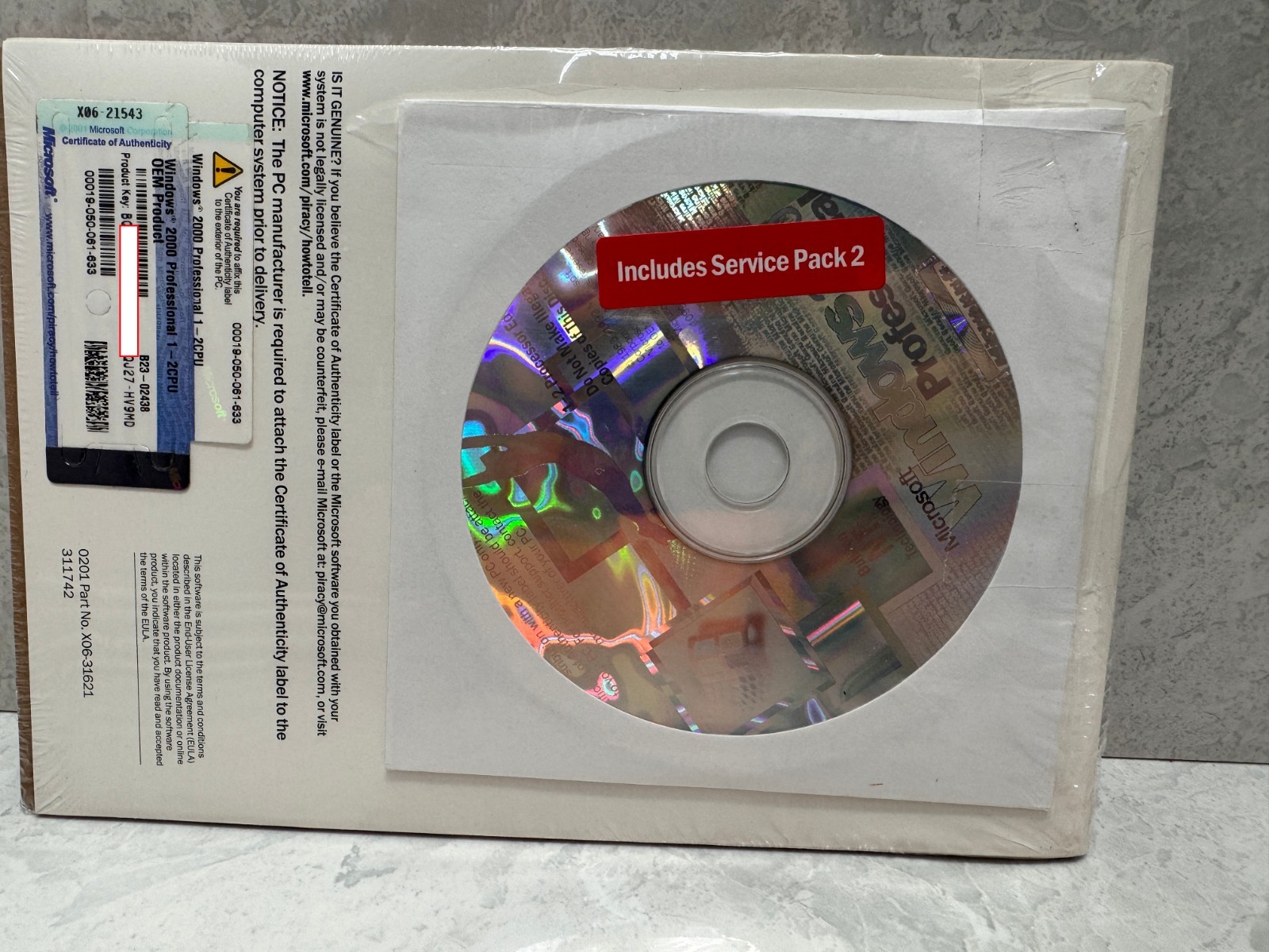 Microsoft Windows 2000 Professional 1-2CPU OEM Software with SP 2 Sealed