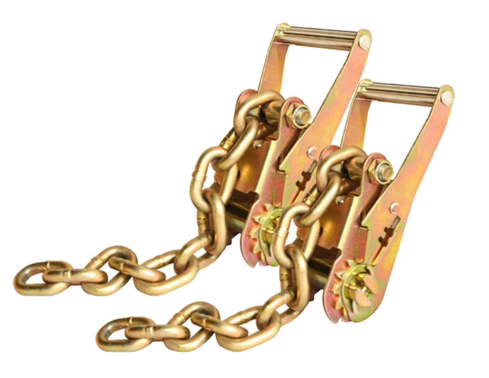 2 pack - 2" Ratchet with 1 ft of 3/8" Grade 70 Chain for Tie Down Cargo Control