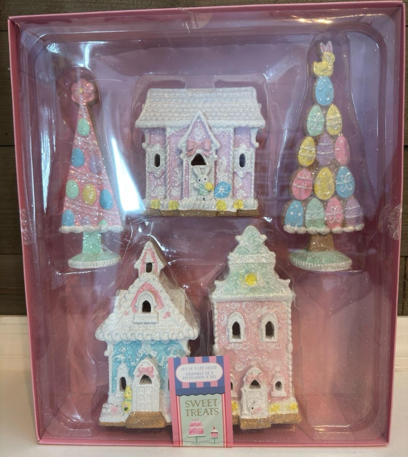 Sweet Treats Easter Gingerbread 5 Piece LED Pastel Light Up House Set