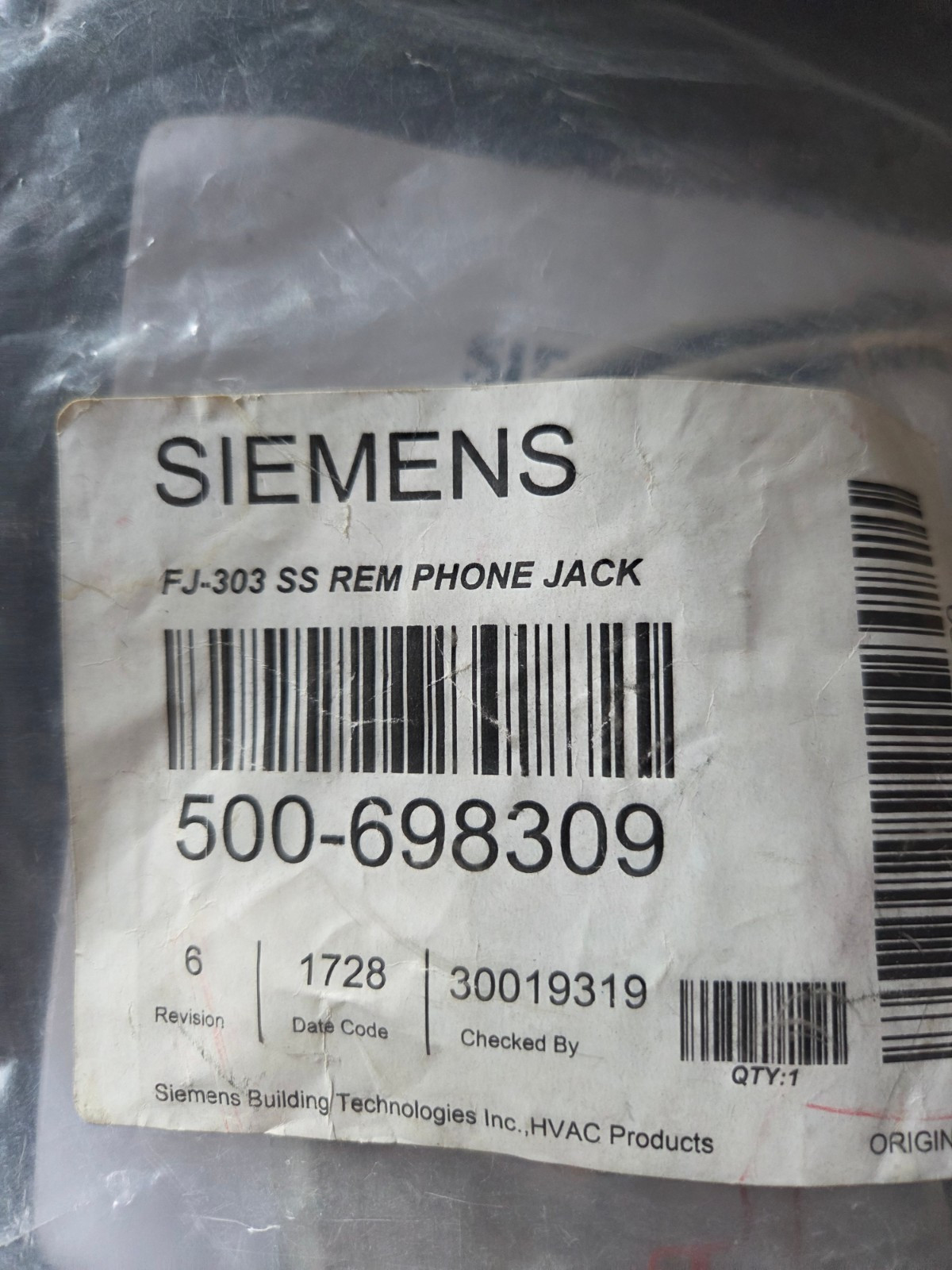 Siemens FJ-303 Stainless Steel Phone Jack (500-698309) NEW!!!