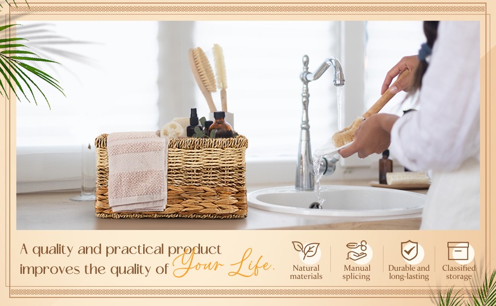 4 Pack Wicker Storage Basket for Organizing, Woven Baskets with Handles for