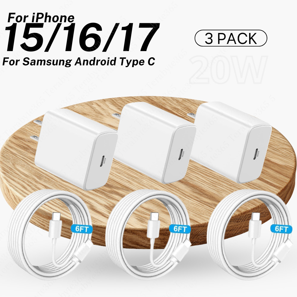 3X Cube Type C-USB C Cable For iPhone 16 17 Pro Max 15 Plus New Fast Charger Lot