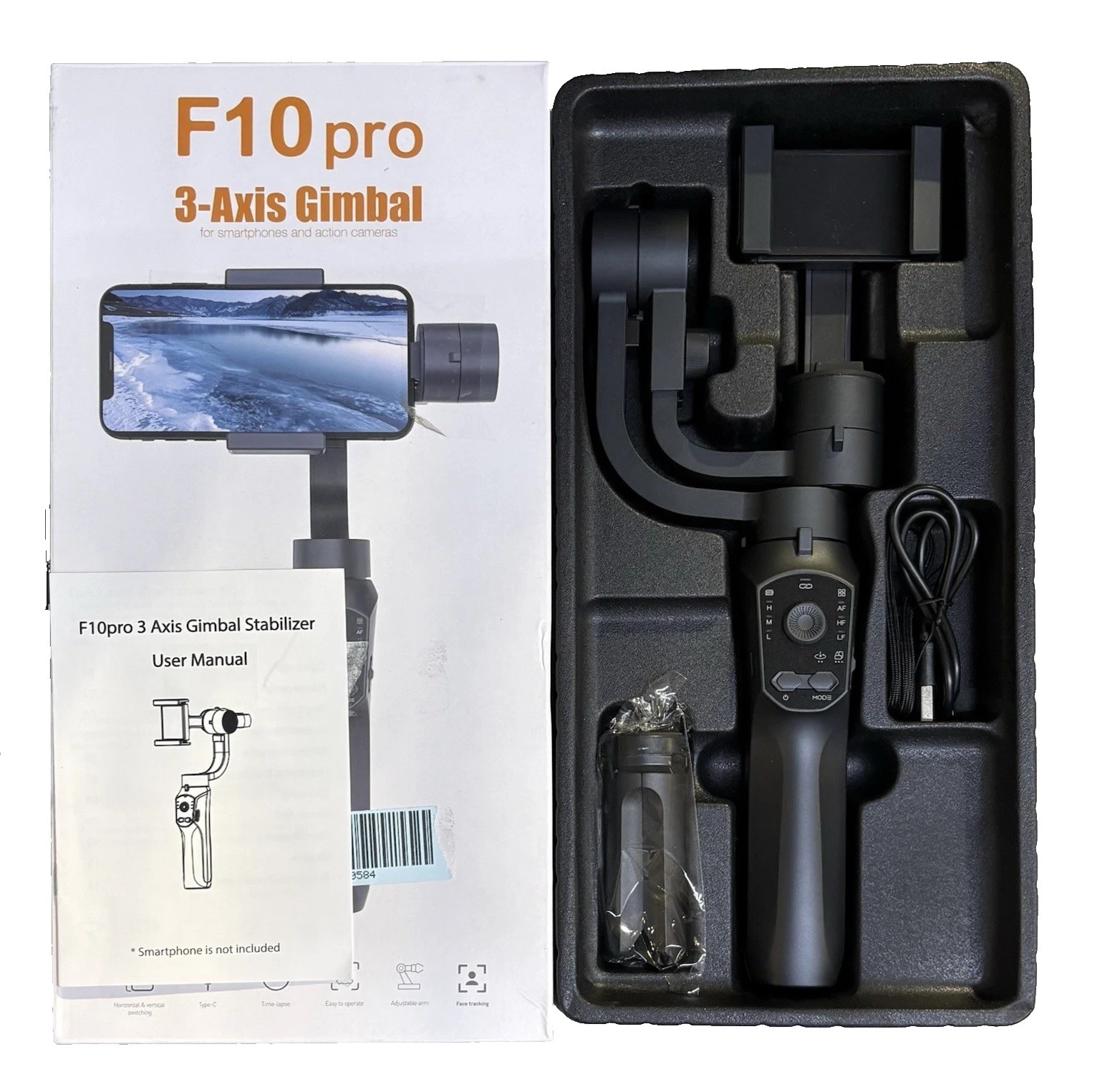 F10 PRO 3-Axis Gimbal Stabilizer Foldable Smartphone Action Camera Handheld -OB