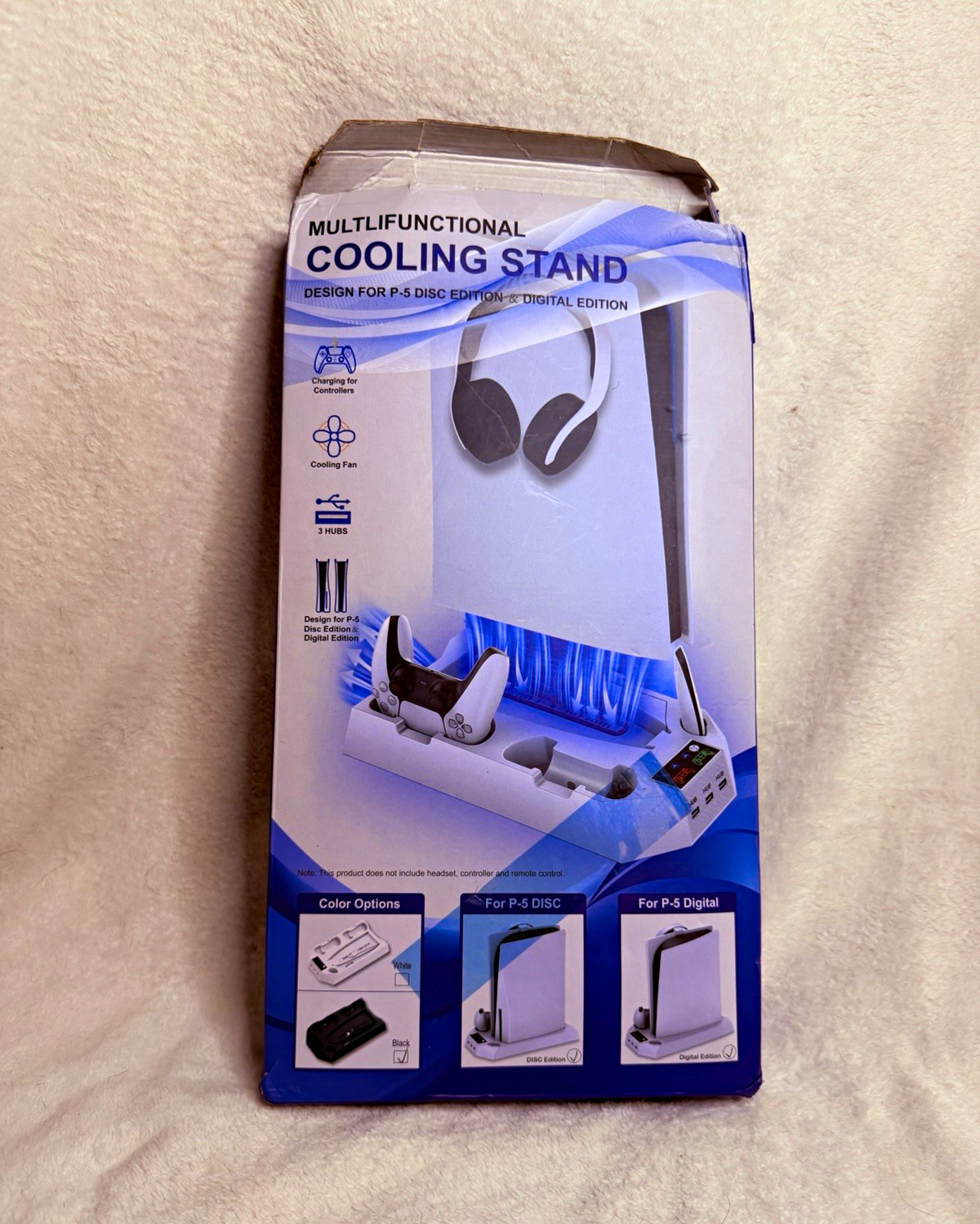 PS5 P-5 Series Cooling Stand Black w/ Charging Dock Headset Holder USB Hub DISC