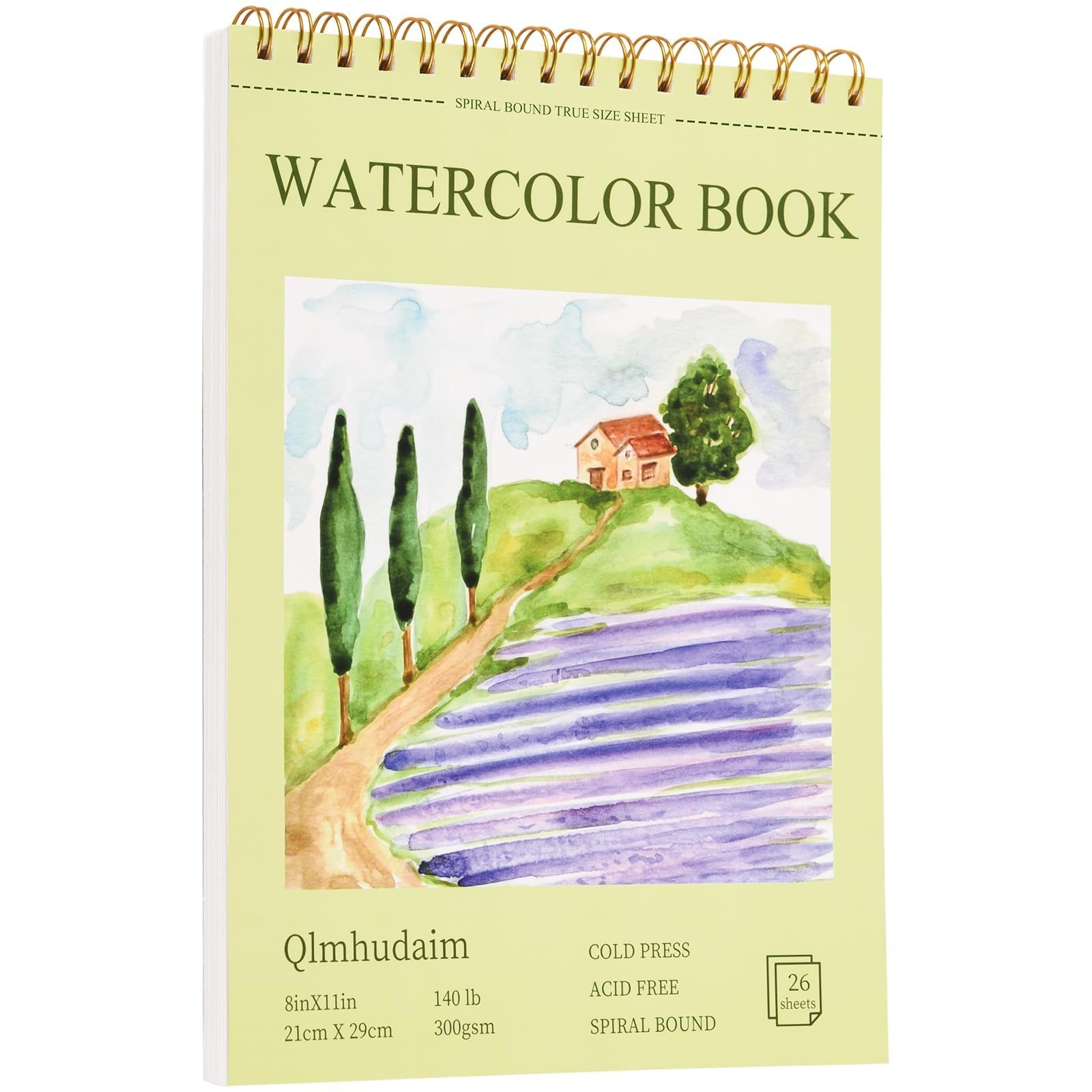Watercolor Paper Pad 8 x11” 26Sheets, 140lb/300g, Spiral - Bound with Tear - ...