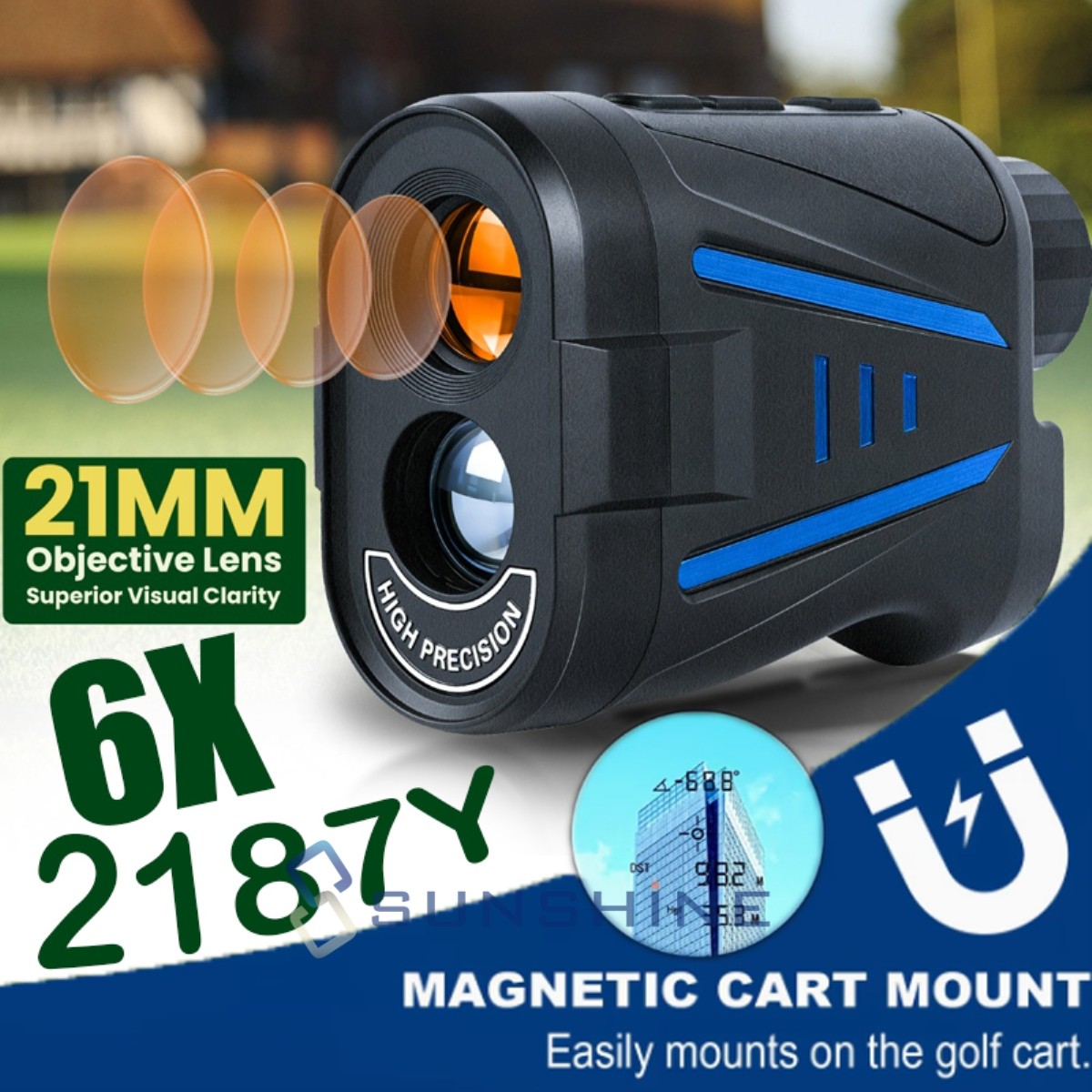 Laser Range Finder Telescope 2187 Yd HD Lens Fogproof Shockproof Golf Hunting 6X