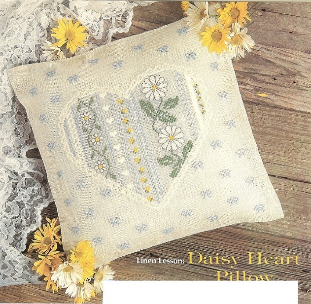DAISY HEART PILLOW  -  CROSS STITCH PATTERN ONLY    HM - RUQ