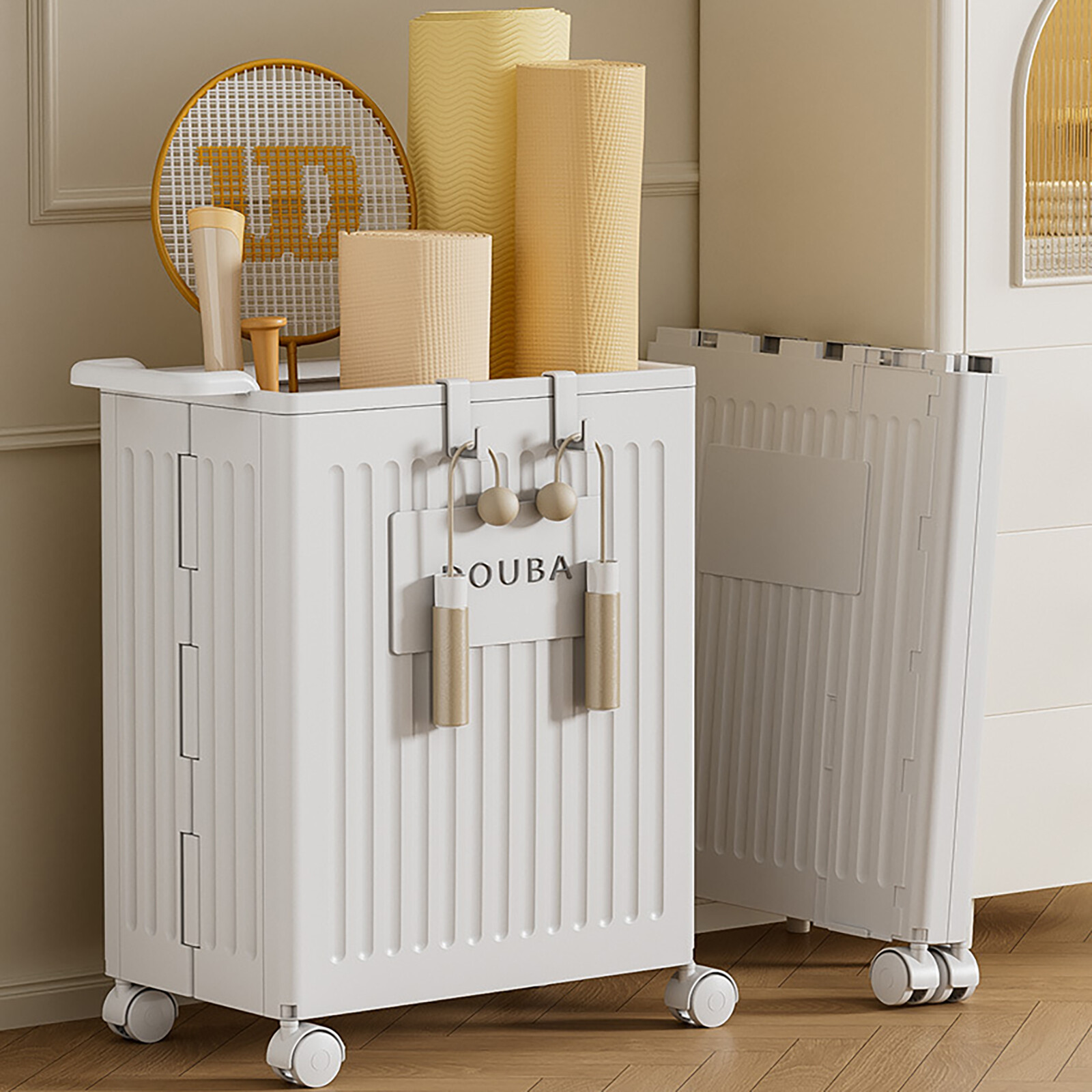 PP Removable Storage Cabinet with Wheels Foldable Storage Box White 39*25*52.5cm