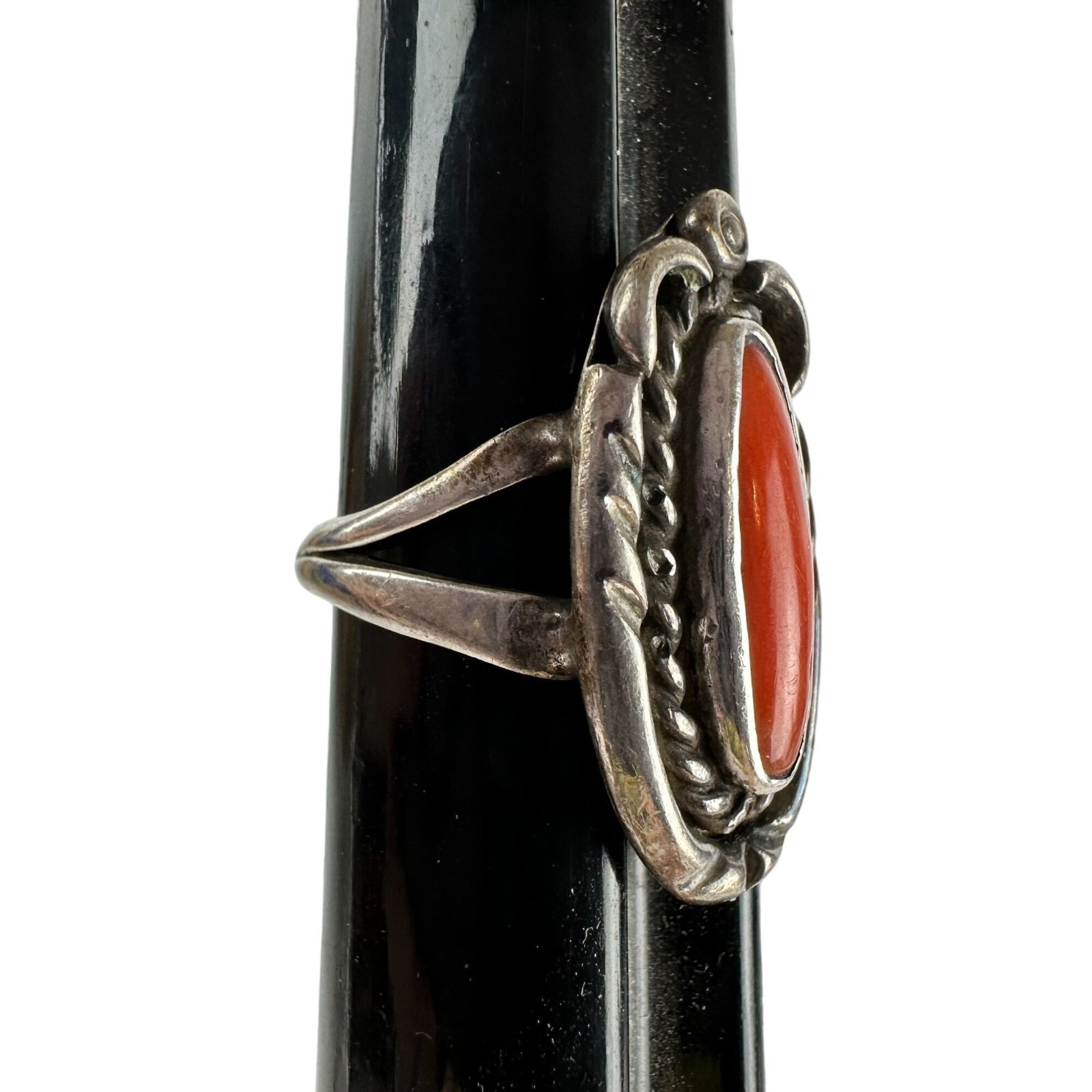 Coral & Silver Ring Size 6
