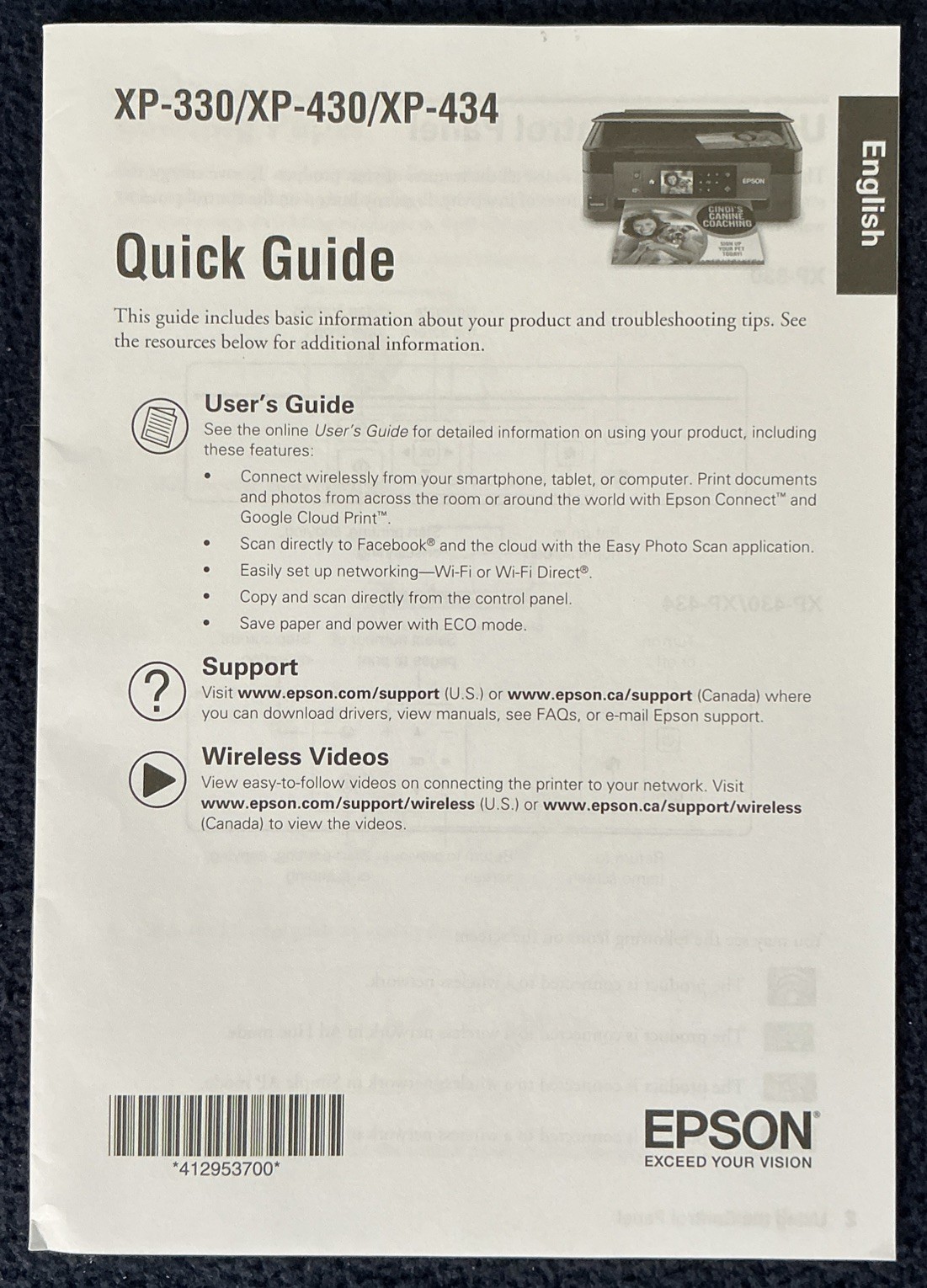 Epson XP-430 XP-434 XP-330 Software CD Quick Guide Start Here OEM Setup Kit