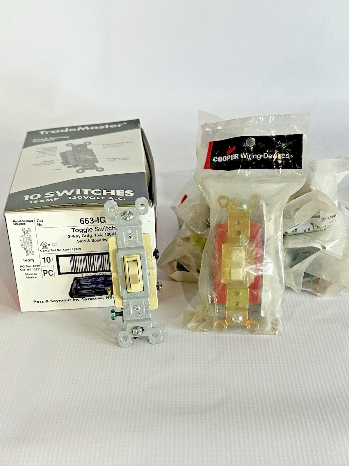 10 Pass & Seymour 663-IG 3-Way Switches + 6 Cooper 2224V 4-Way Switches - New