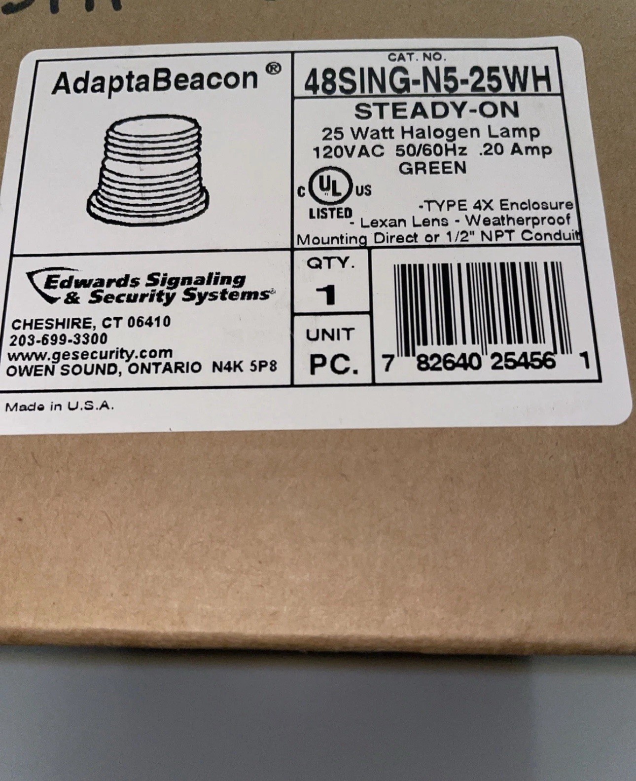 Edwards Signaling 48SING-N5-25WH AdaptaBeacon Green Light 120VAC 50/60HZ .20A