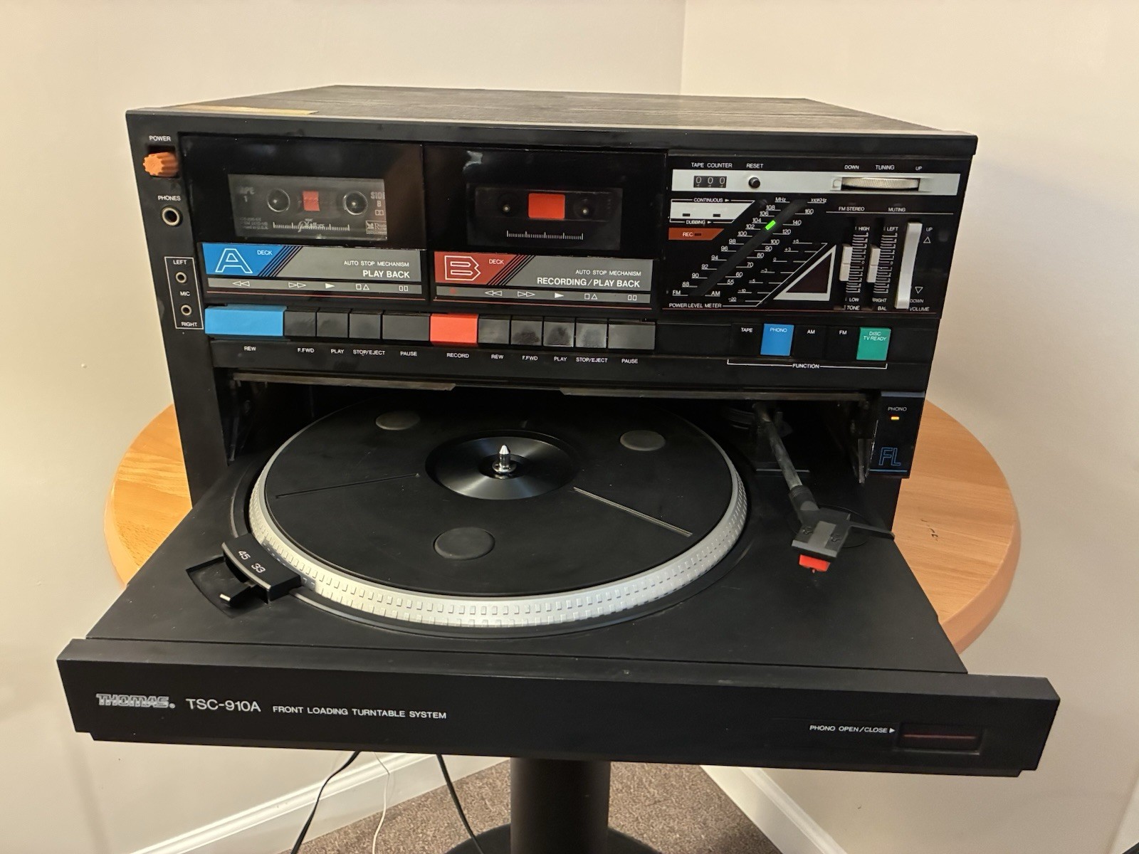 Vintage Thomas TSC-910A  Stereo Double Cassette, AM/FM  with Turntable, Tested