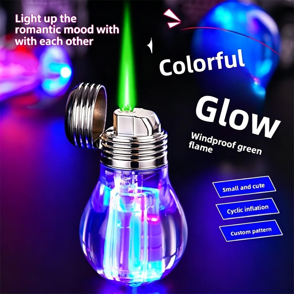 Light Bulb-shaped Windproof Green Flame Butane Gas Refillable Jet Torch Lighter