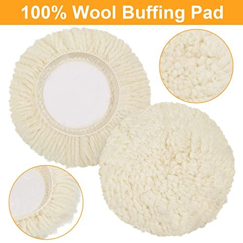 6 Pcs Wool Polishing Pad Hook Loop Buffing Pad for Drill Curved Edge 3 Inch