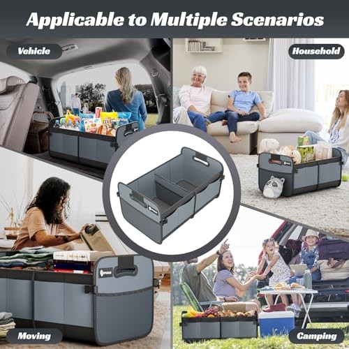 70L Collapsible Car Trunk Organizer - 11 Large Grey Trunk Storage