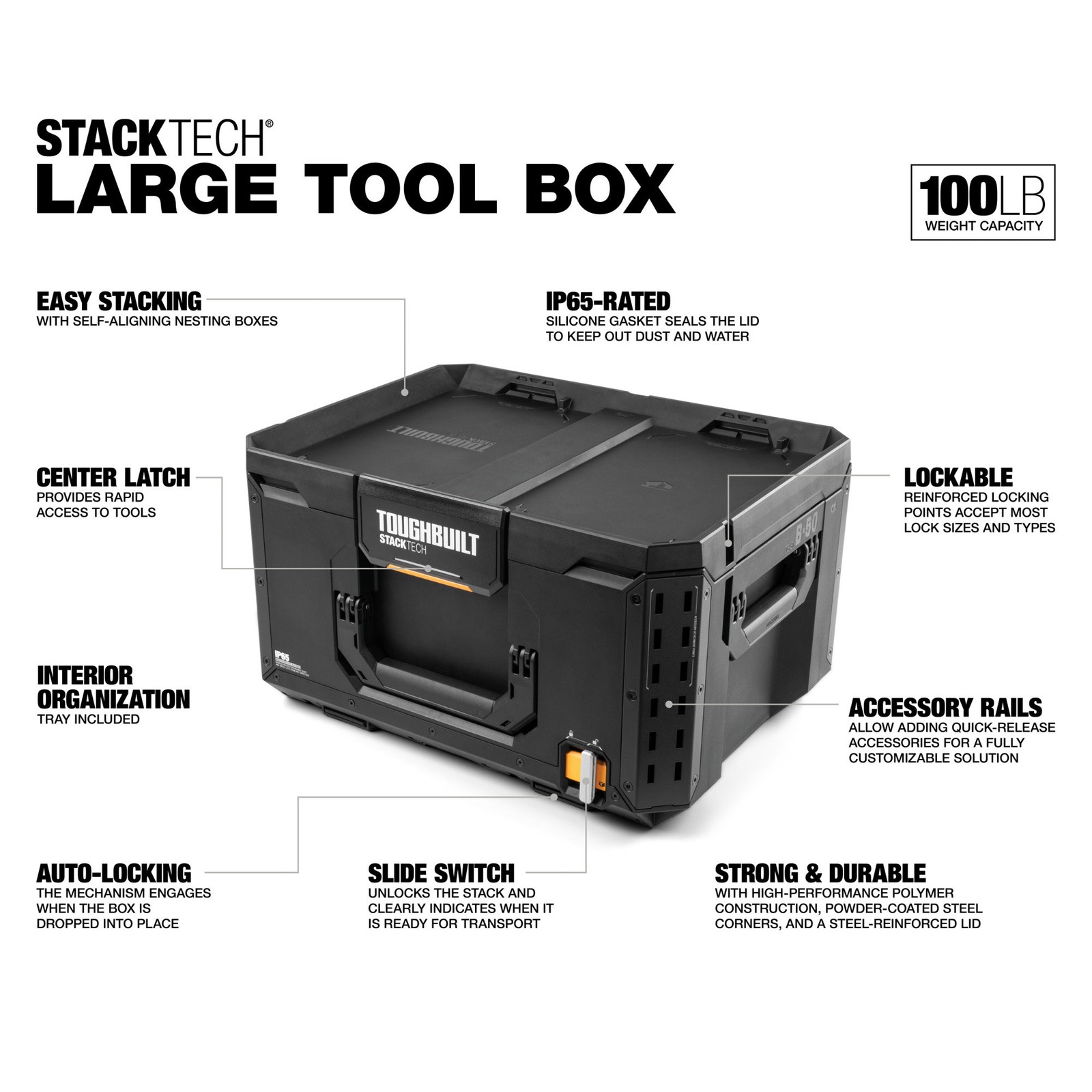 ToughBuilt StackTech Large Tool Box with Auto-Locking Interface and Tray