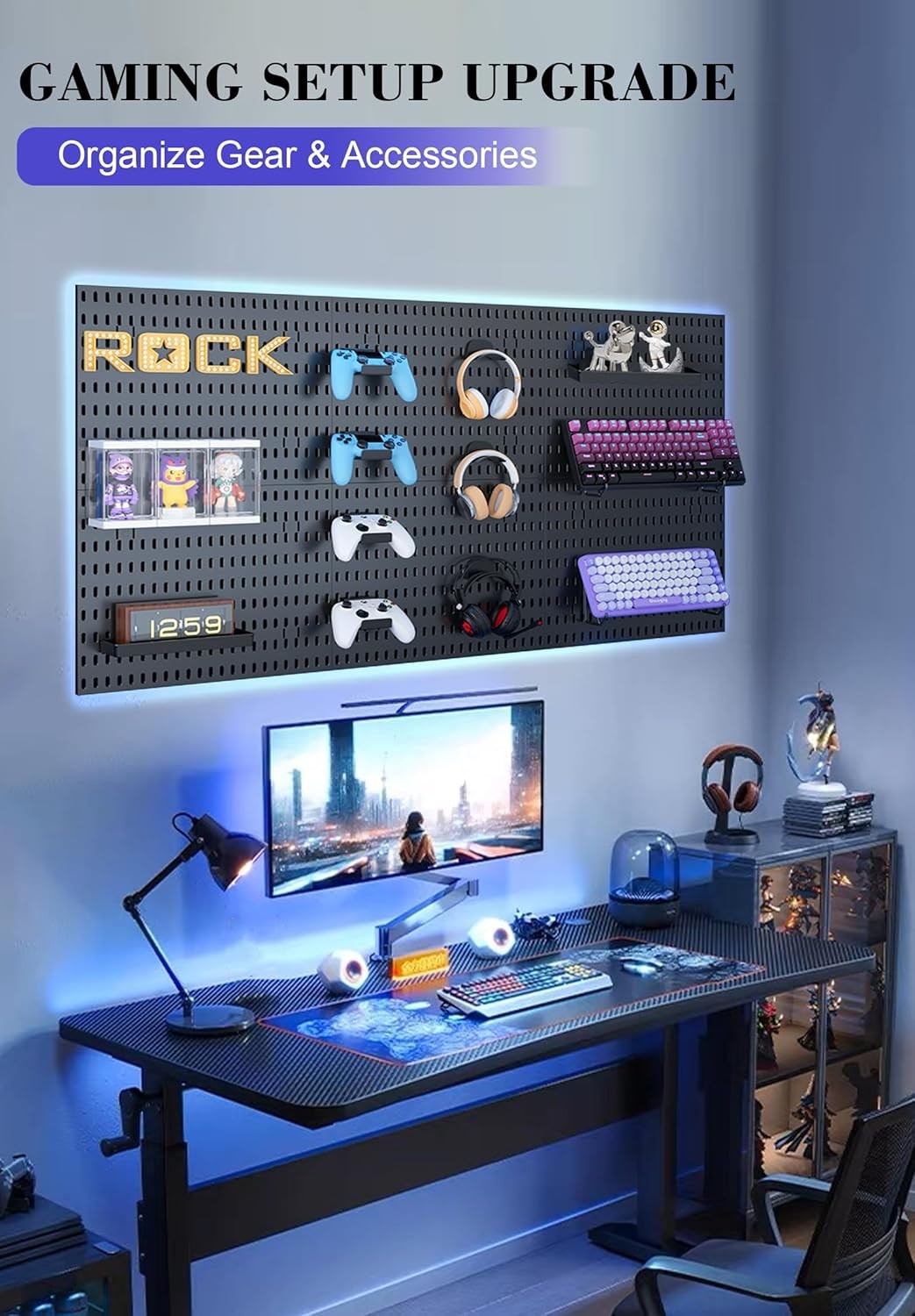 Pegboard Wall Organizer Set – 4 Peg Boards with Hooks & Shelves – Office, Ki