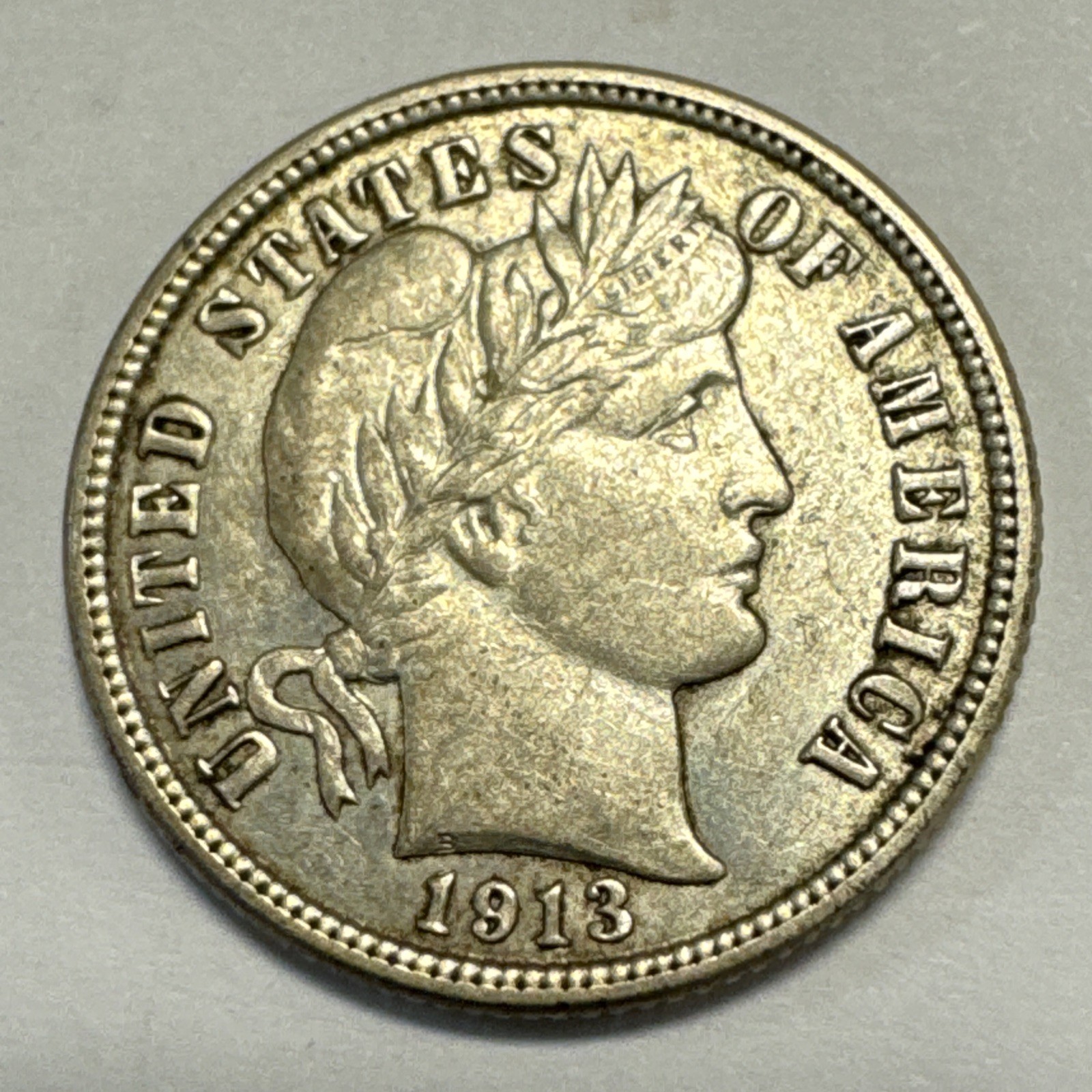 1913 Barber Silver Dime Choice AU