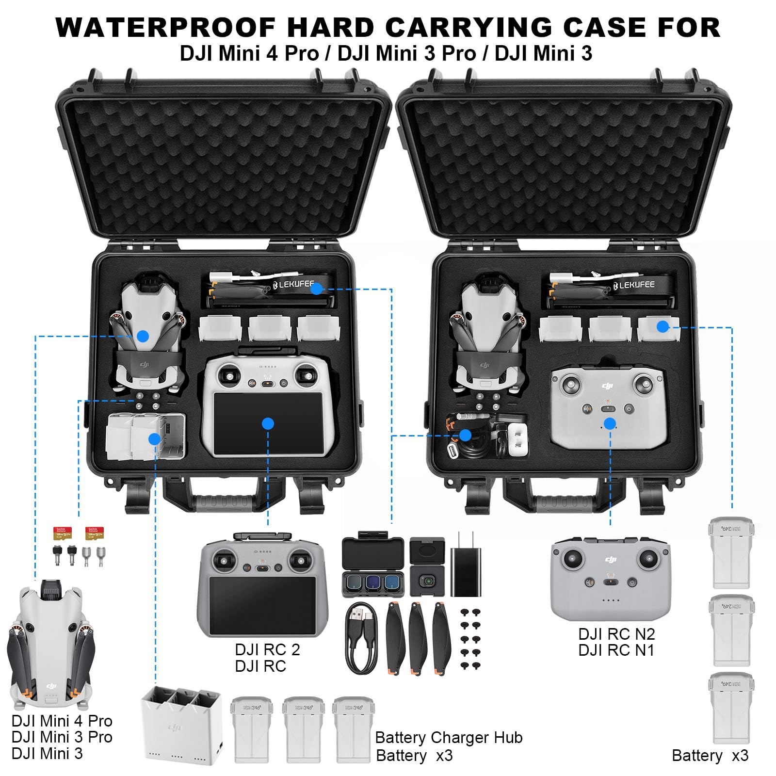 Waterproof Hard Carrying Case for DJI Mini 4 Pro/4/3 Pro/Mini 3,Fly More Comb...