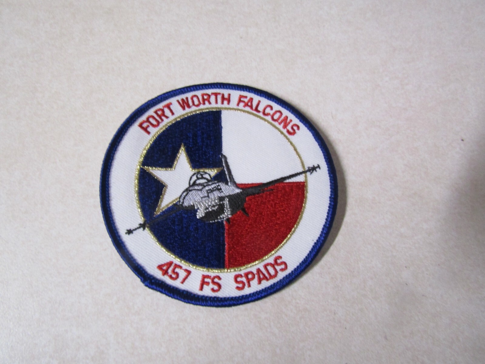 MILITARY PATCH SEW ON FORT WORTH FALCONS 457 FS SPADS TEXAS 3 3/4 INCHES ROUND