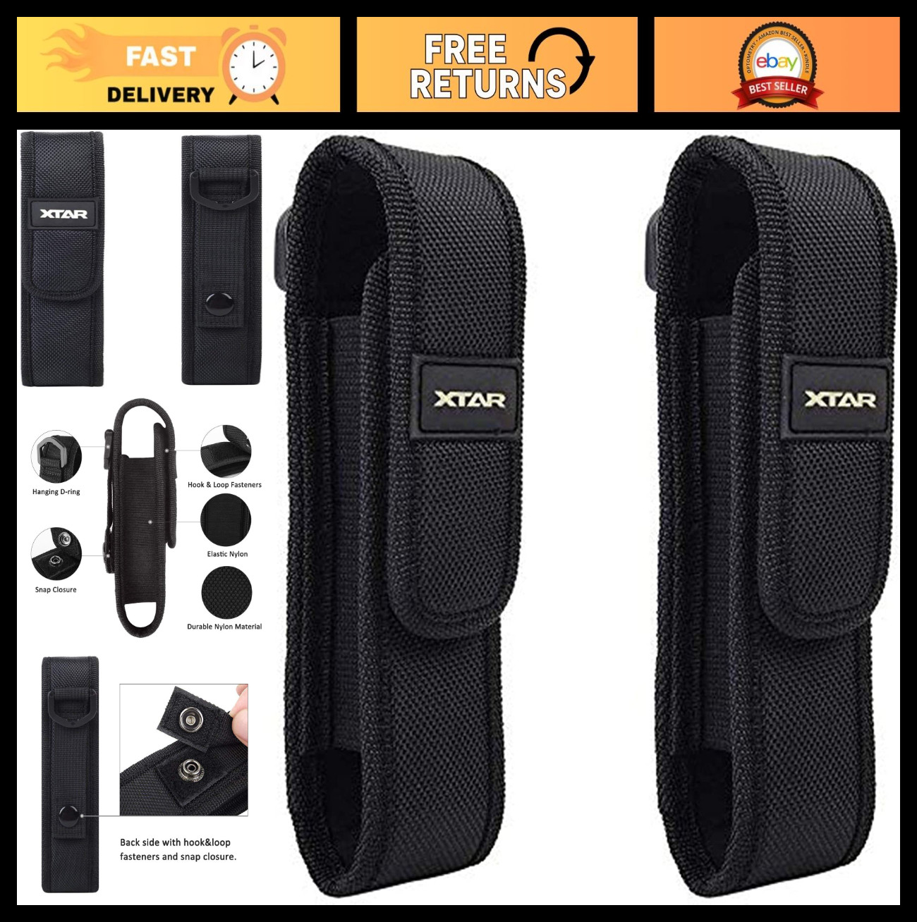 2-Pack Flashlight Battery Pouch Holster for 6.5"-8" Tactical Lights - Compatible
