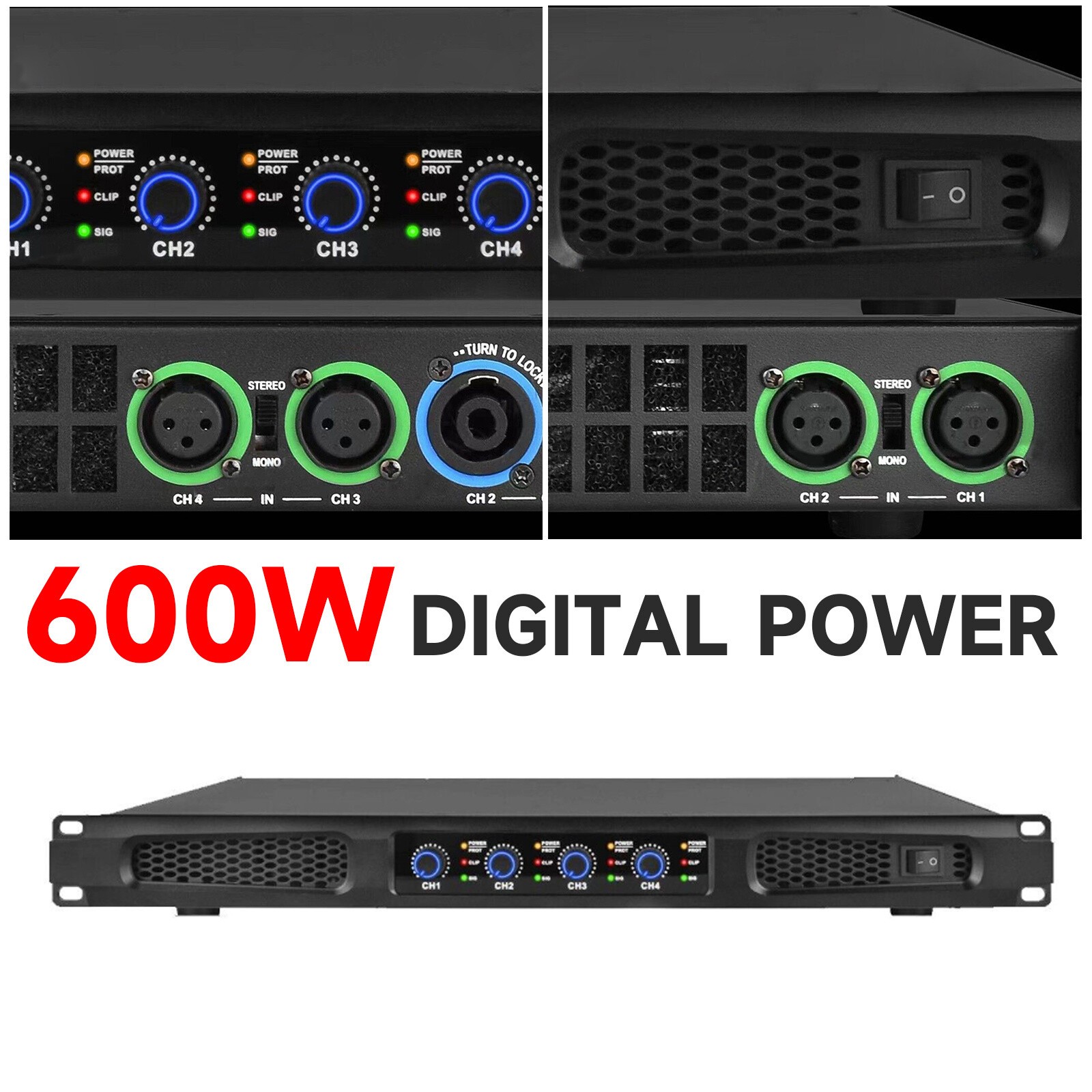 High-Tech 5200W 4-Channel Class D Digital Power Amplifier 5200-Watts PEAK Output