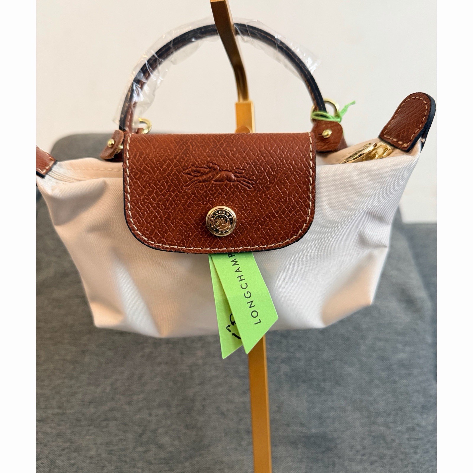 Long champ le pliague Mini white/brown crossbody bag nylon