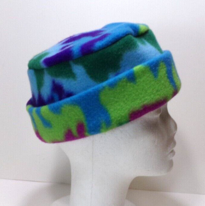 CHILD SIZE  RAINBOW  POLAR  FLEECE ROLL BRIM WINTER HAT STRETCHY h88cr