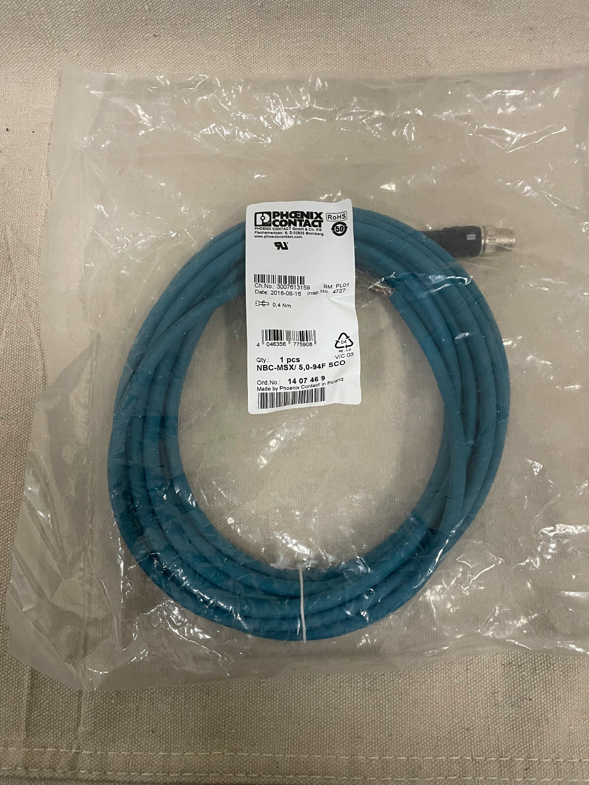 Phoenix Contact Network Ethernet Cable Cat 6 Length 32 Ft. 1407470