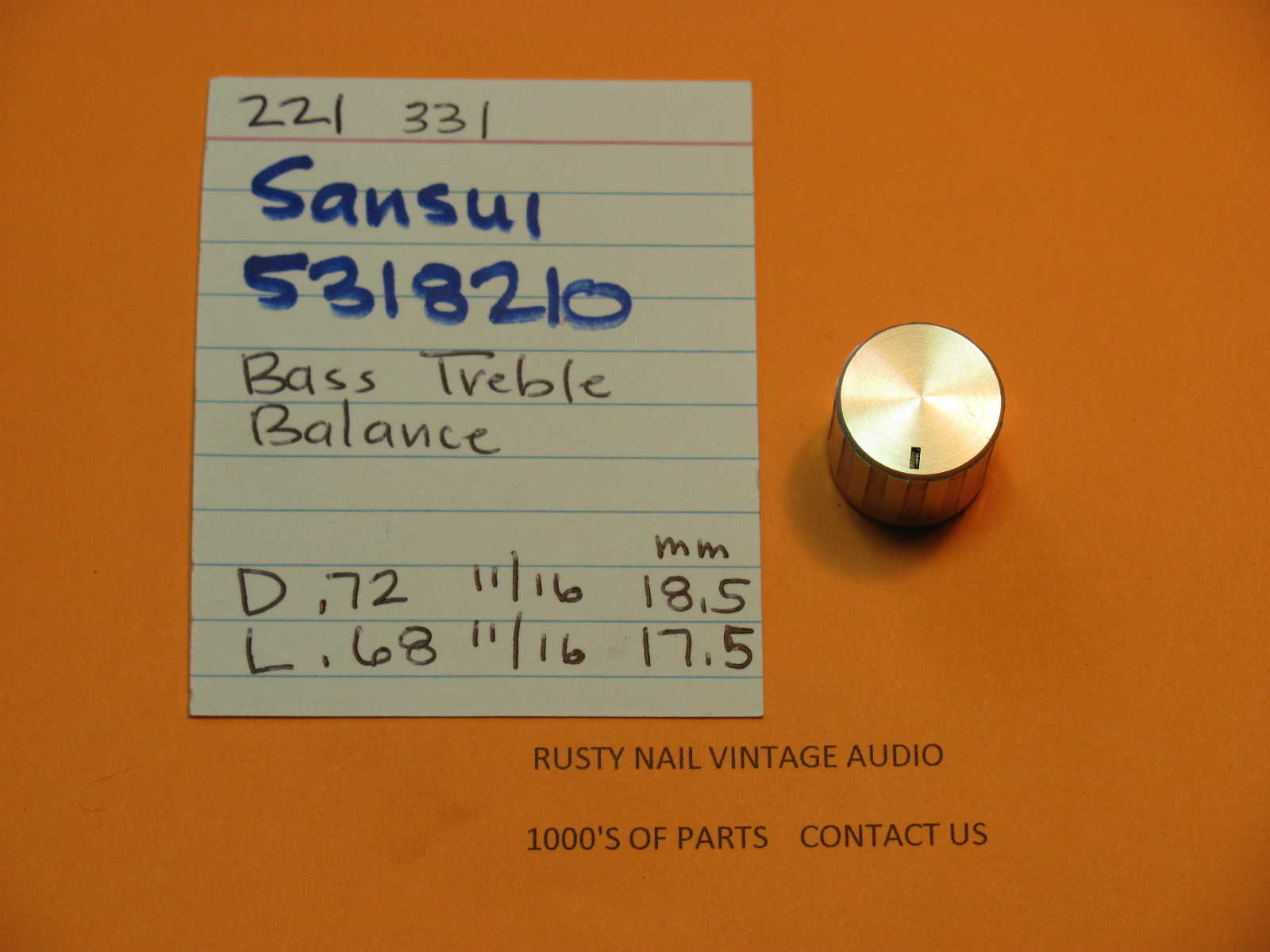 📈SANSUI 5318210 KNOB BASS TREBLE BALANCE SANSUI RECEIVERS 221 AND 331