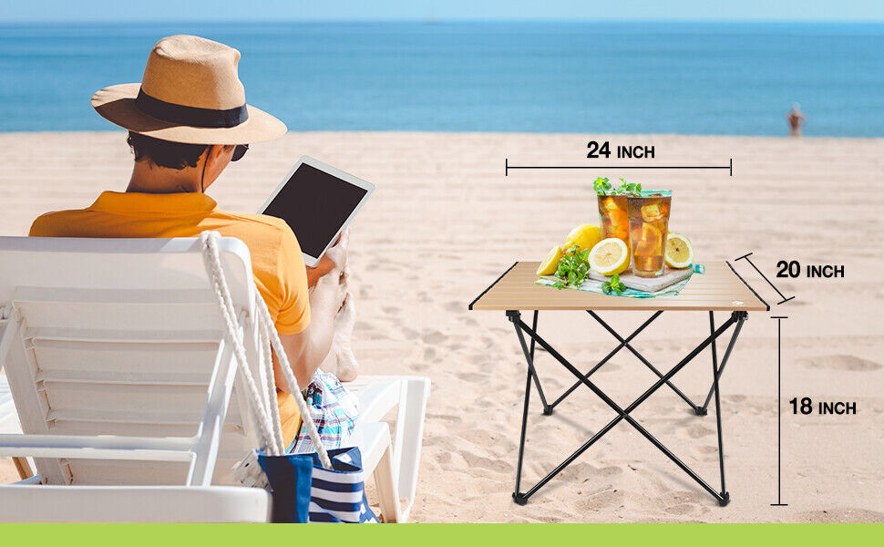 VILLEY 24" Folding Beach Table Portable Camping Table Ultralight Aluminum Table