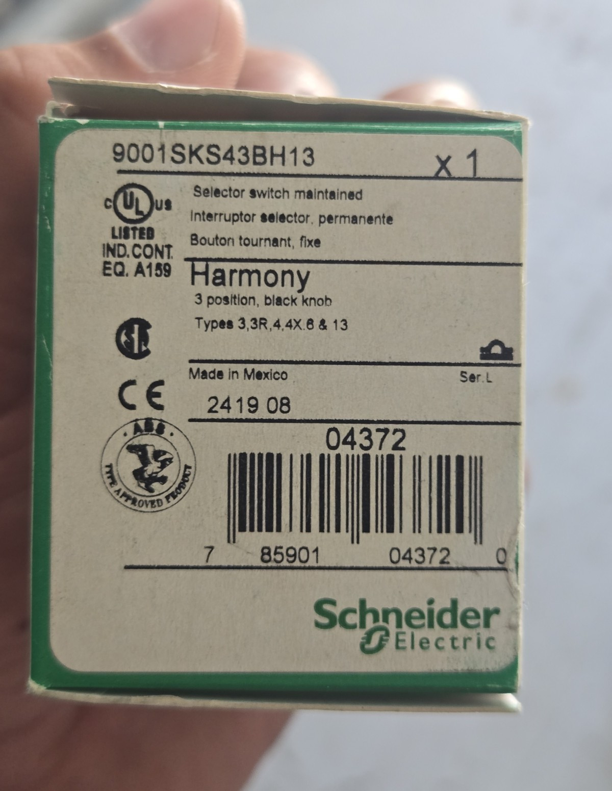 Schneider Electric Harmony 3-Pos Maintained Rotary Selector Switch 9001SKS43BH13