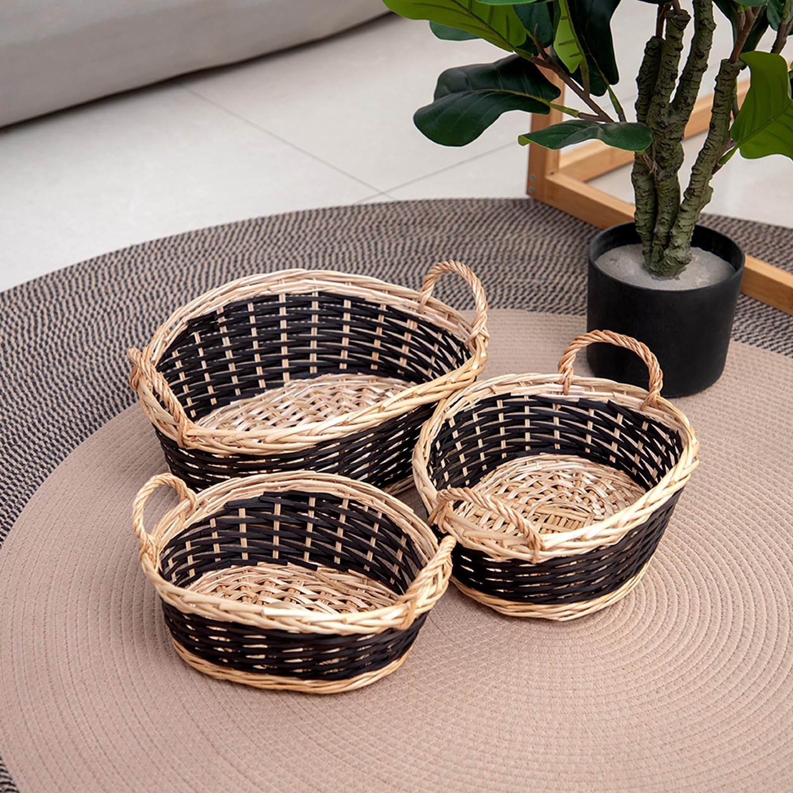 (Three Pack) Willow Bread Basket Rattan Fruit Display Basket for Fruit Vegeta...