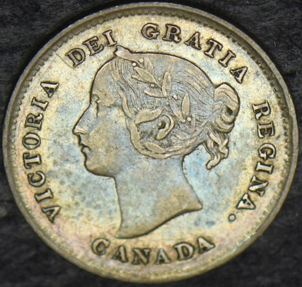 1891 Canada Silver 5 Cents - Obverse #2 - Rainbow Toned - ✪COINGIANTS✪