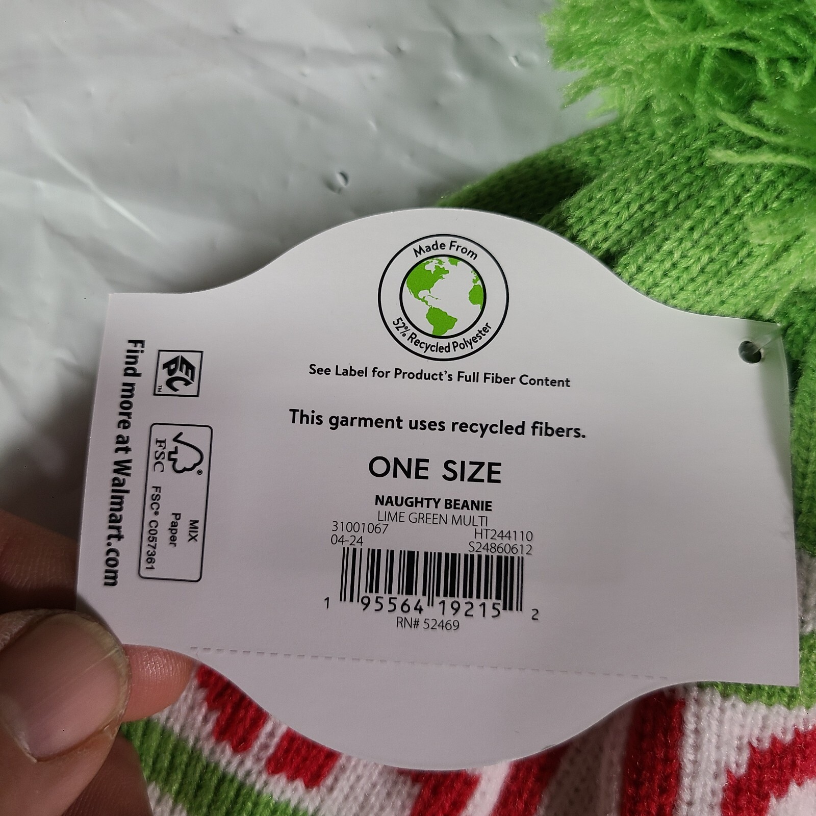 NWT Holiday Time Beanie Hat "Naughty" OSFM Pom Pom NWT
