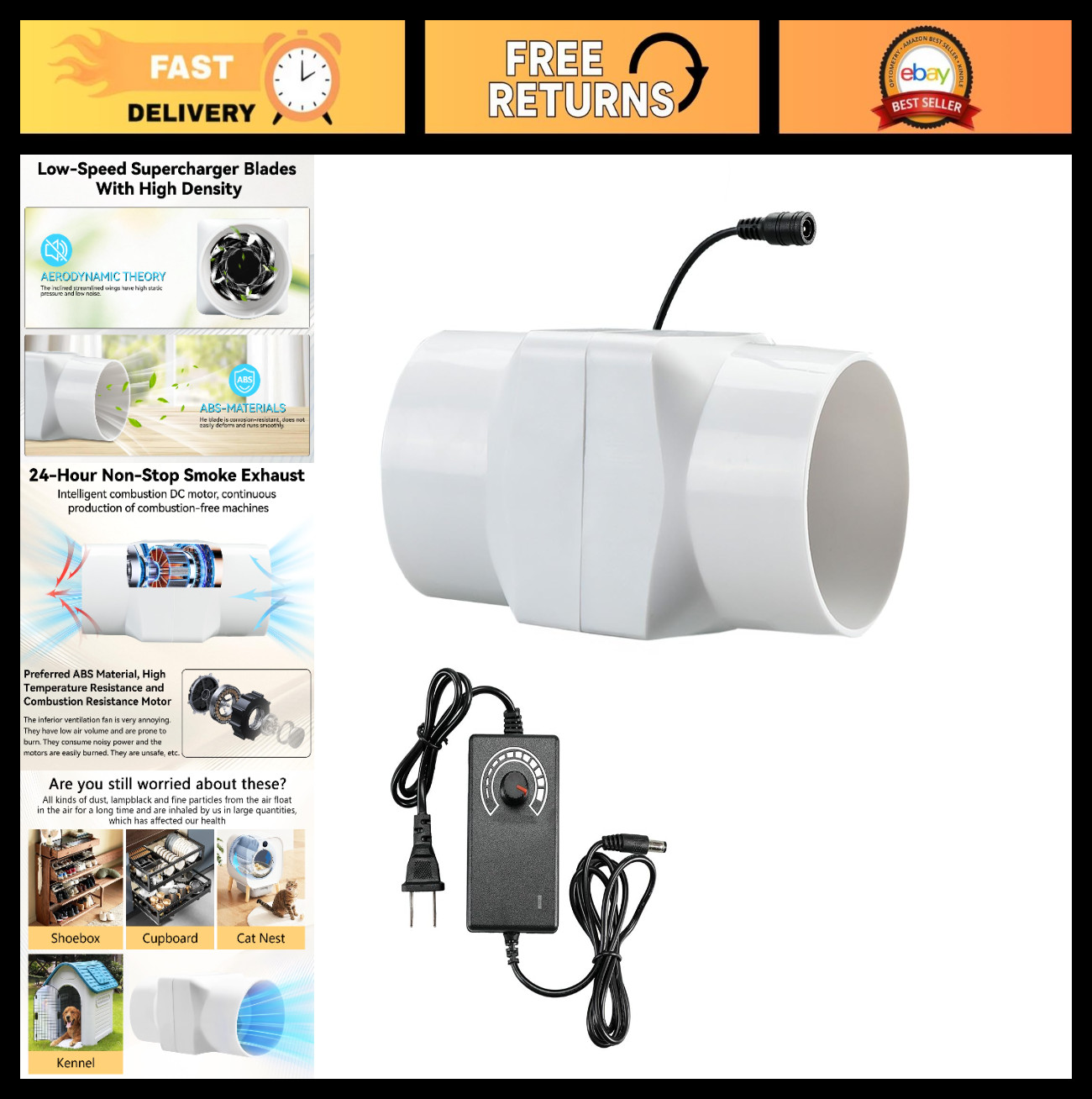 2" Inline Duct Fan - 12V Exhaust Fan, Adjustable Speed, 22 CFM Ventilation for B