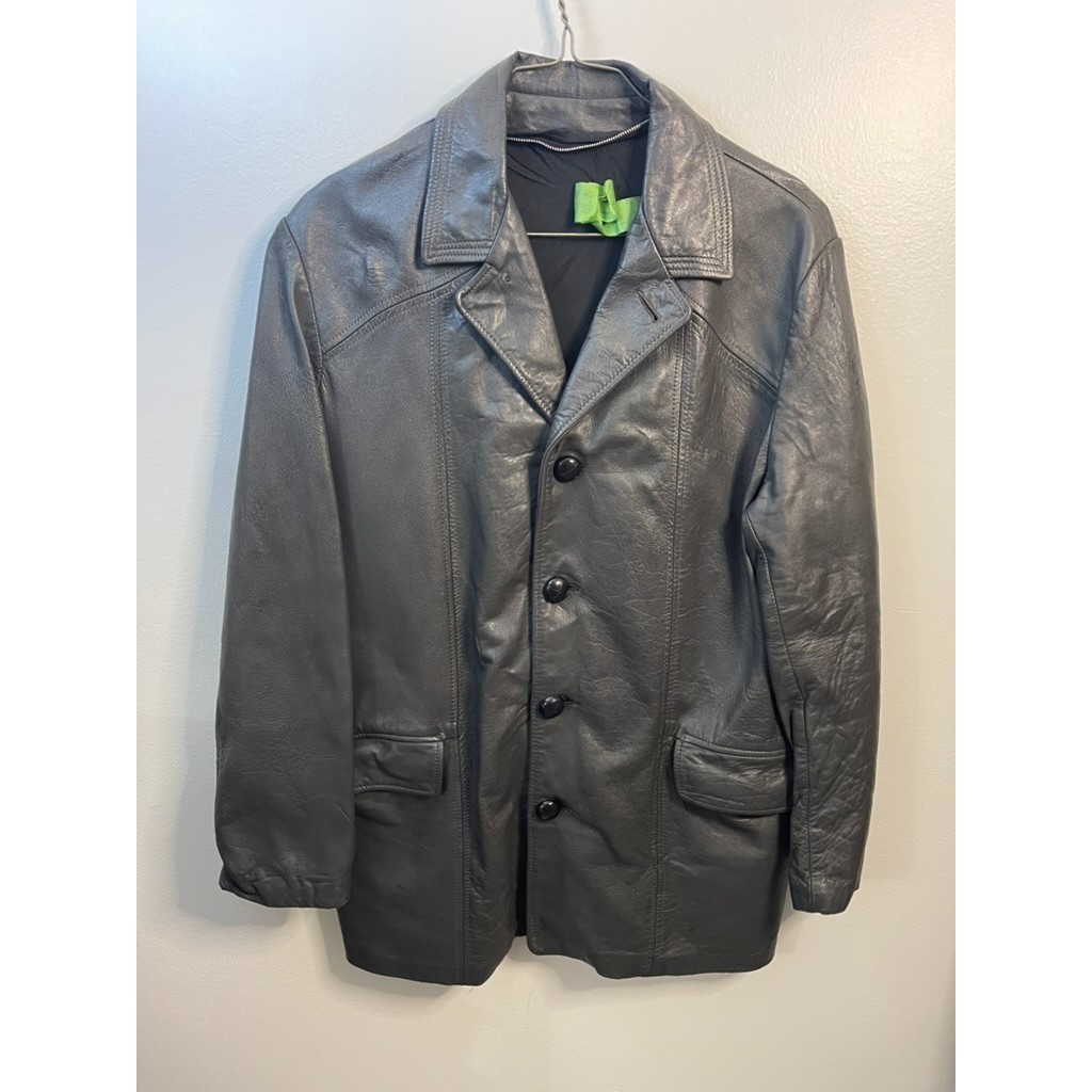 Unbranded Mens Black Leather Button Front Collared Jacket Size XL