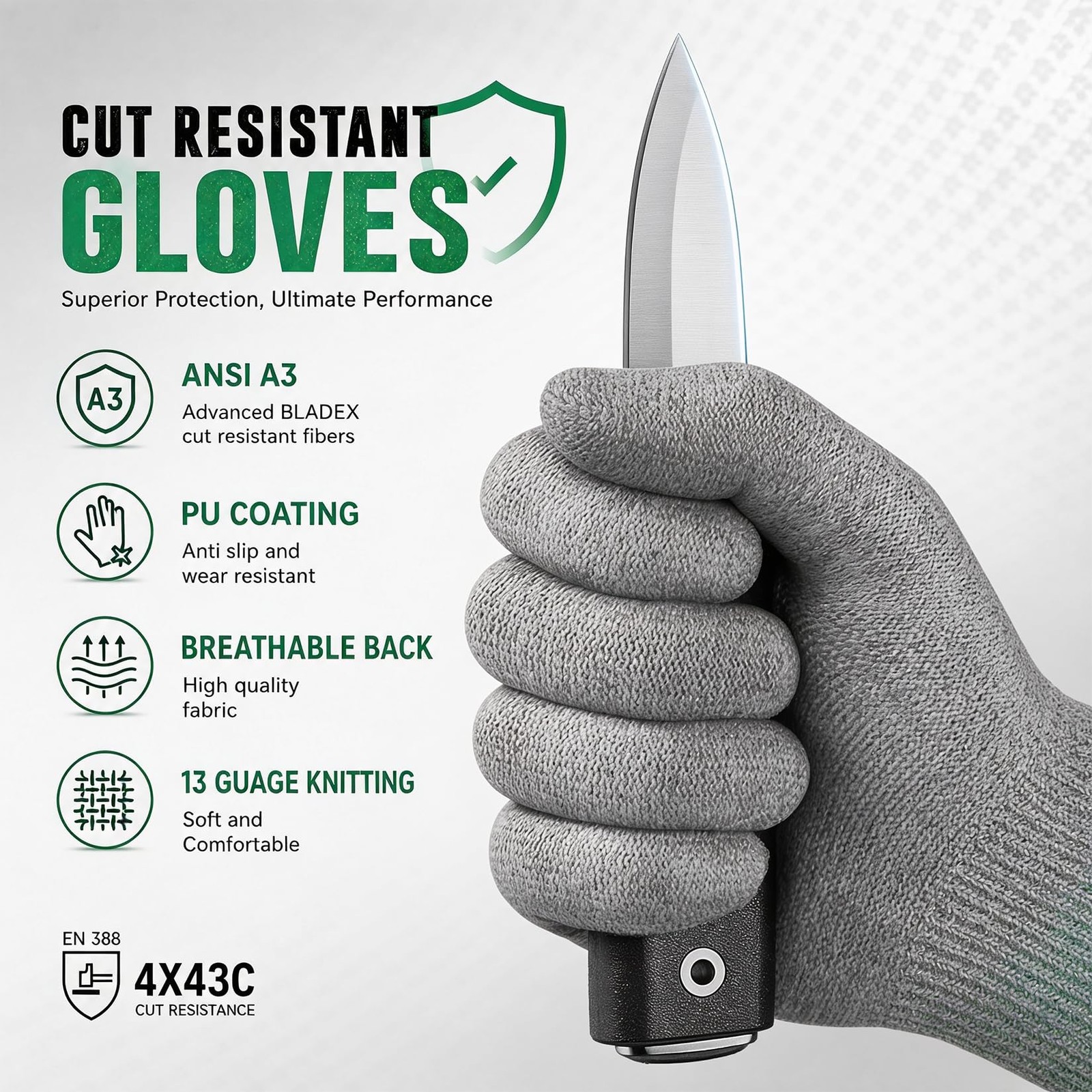 Comix A3 Cut Resistant Gloves 6 Pairs, Flexible for Assembly & Medium, Gray