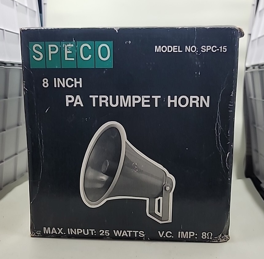 SPECO SPC-15 8" WEATHERPROOF PA TRUMPET HORN, 25 Watts, 8 ohms
